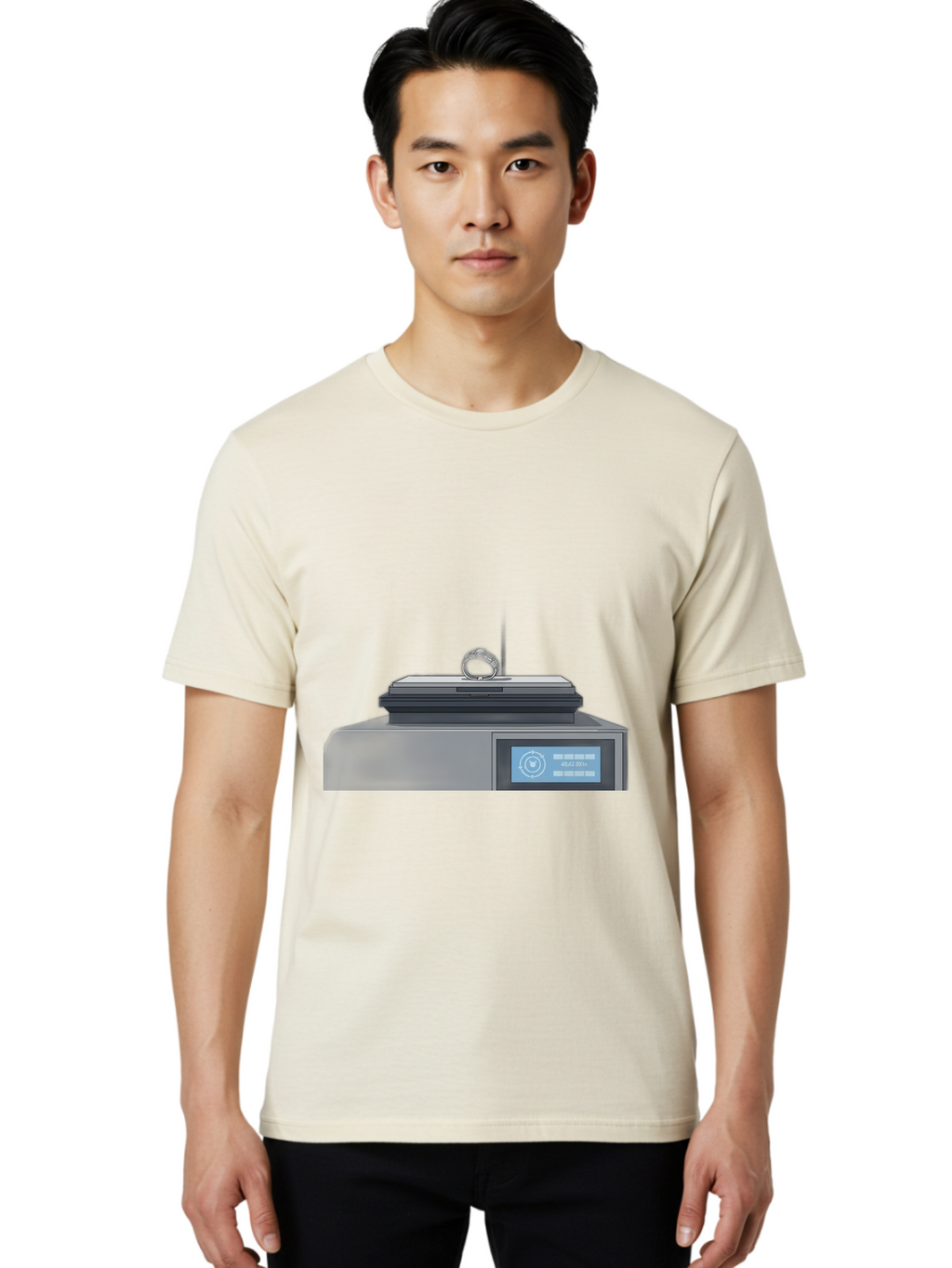 Tech-Device Men'S Graphic Tee, 100% Cotton, Comfortable Casual Summer Wear, Machine Washable, Smart Ring, Futuristic Technology, Digital Jewelry, Wearable Device, High-Tech Gadget, Sleek Design, Minimalist Style, Modern Accessory Bab524