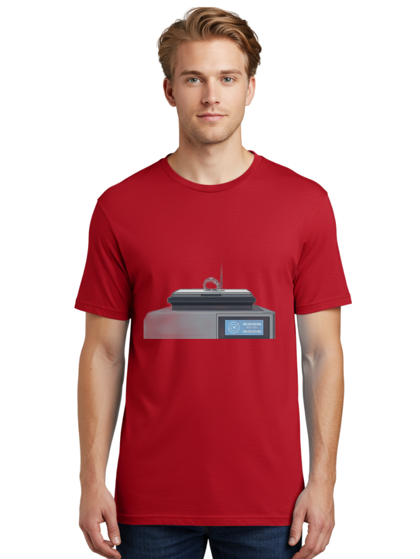 Tech-Device Men'S Graphic Tee, 100% Cotton, Comfortable Casual Summer Wear, Machine Washable, Smart Ring, Futuristic Technology, Digital Jewelry, Wearable Device, High-Tech Gadget, Sleek Design, Minimalist Style, Modern Accessory Bab524