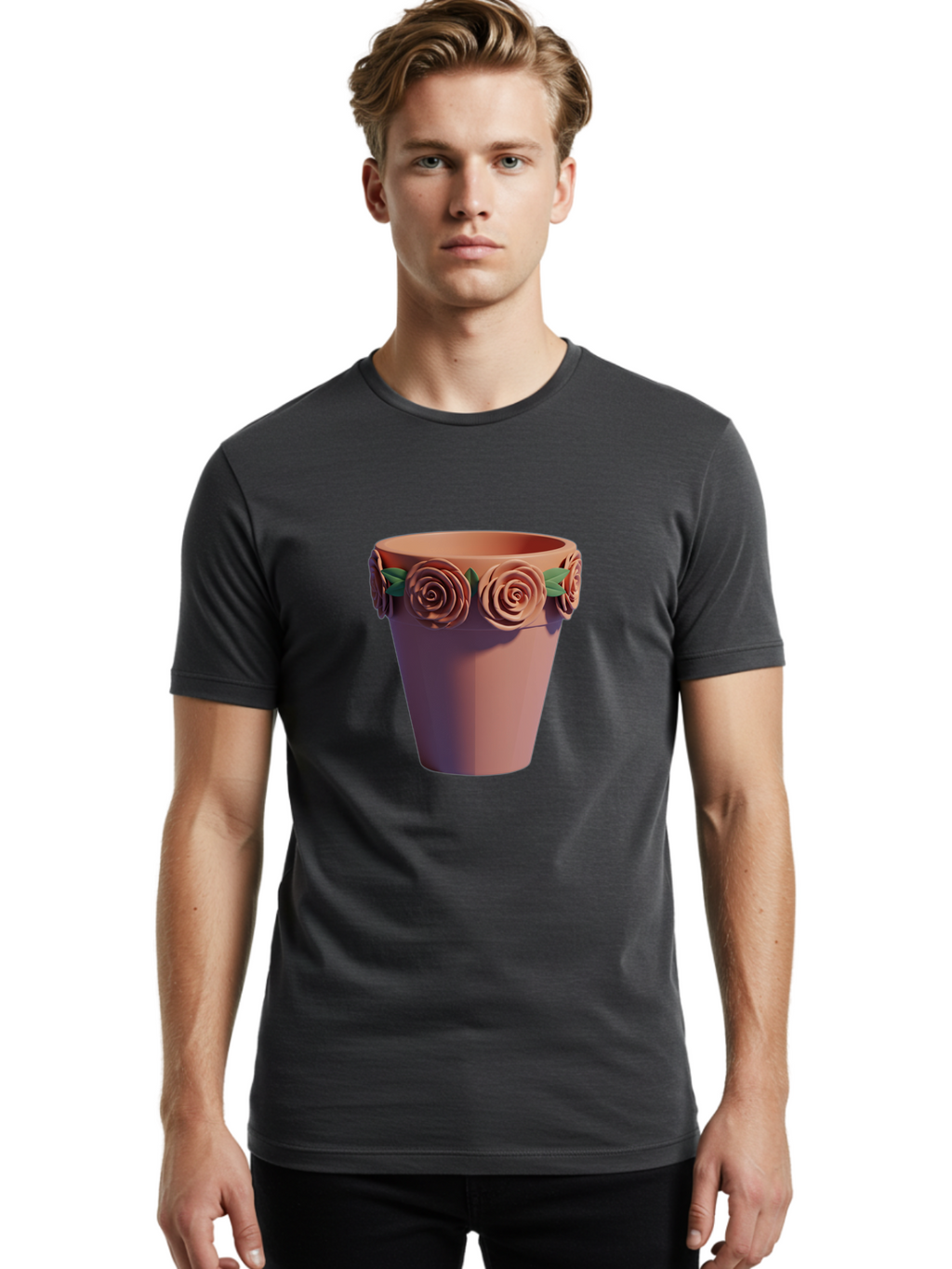 Terracotta-Pot Men'S Graphic Tee, 100% Cotton, Comfortable Casual Summer Wear, Machine Washable, Terracotta Pot, Flower Pot, Decorative Planter, Roses Decoration, Ceramic Vase, Home Decor, Gardening, Floral Arrangement Bab525
