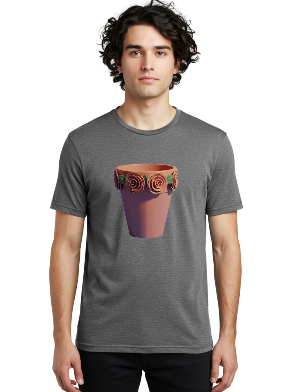 Terracotta-Pot Men'S Graphic Tee, 100% Cotton, Comfortable Casual Summer Wear, Machine Washable, Terracotta Pot, Flower Pot, Decorative Planter, Roses Decoration, Ceramic Vase, Home Decor, Gardening, Floral Arrangement Bab525