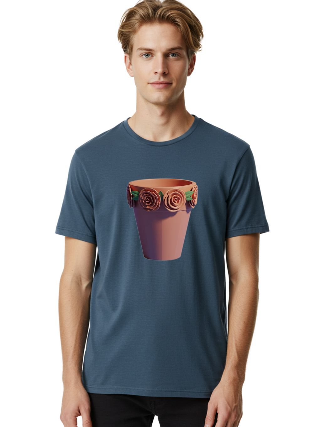 Terracotta-Pot Men'S Graphic Tee, 100% Cotton, Comfortable Casual Summer Wear, Machine Washable, Terracotta Pot, Flower Pot, Decorative Planter, Roses Decoration, Ceramic Vase, Home Decor, Gardening, Floral Arrangement Bab525