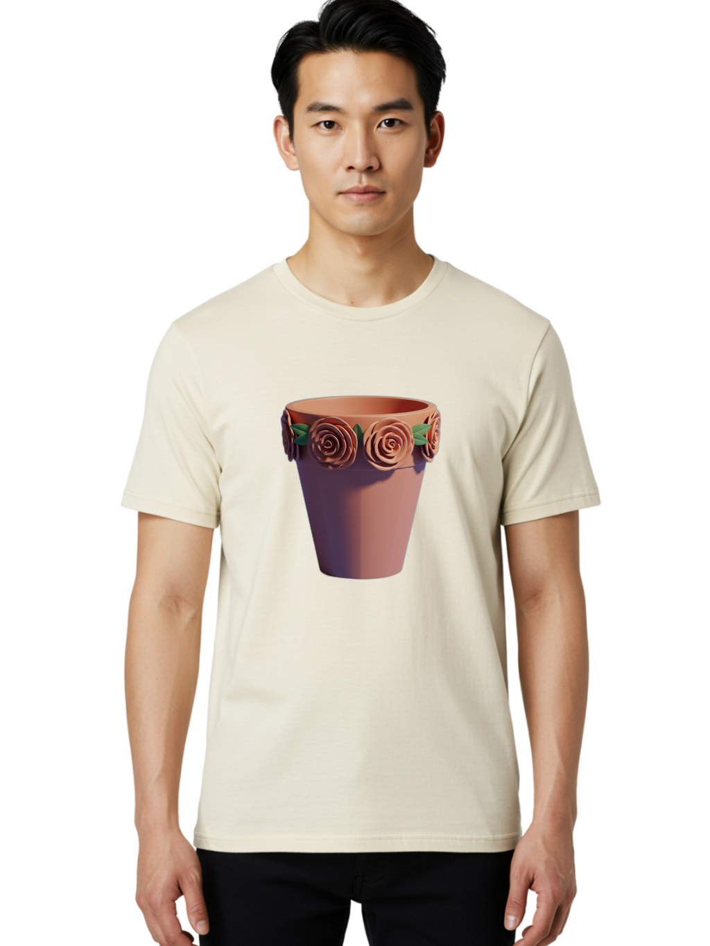 Terracotta-Pot Men'S Graphic Tee, 100% Cotton, Comfortable Casual Summer Wear, Machine Washable, Terracotta Pot, Flower Pot, Decorative Planter, Roses Decoration, Ceramic Vase, Home Decor, Gardening, Floral Arrangement Bab525