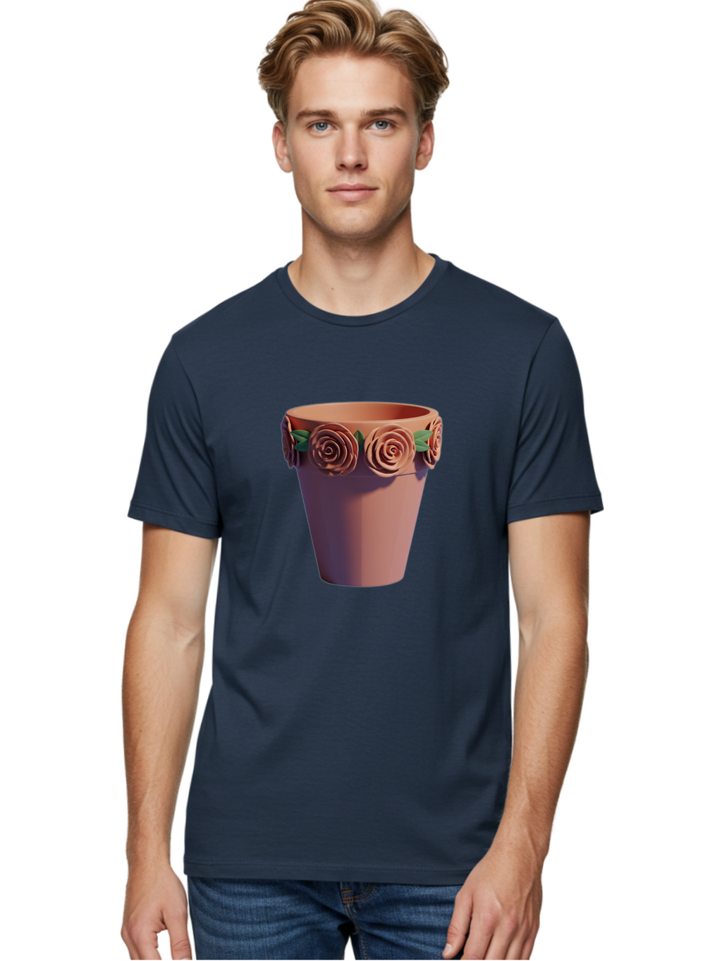 Terracotta-Pot Men'S Graphic Tee, 100% Cotton, Comfortable Casual Summer Wear, Machine Washable, Terracotta Pot, Flower Pot, Decorative Planter, Roses Decoration, Ceramic Vase, Home Decor, Gardening, Floral Arrangement Bab525