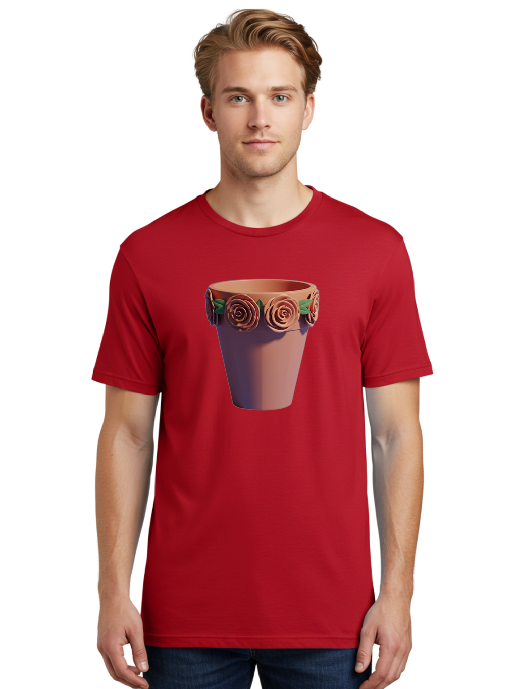 Terracotta-Pot Men'S Graphic Tee, 100% Cotton, Comfortable Casual Summer Wear, Machine Washable, Terracotta Pot, Flower Pot, Decorative Planter, Roses Decoration, Ceramic Vase, Home Decor, Gardening, Floral Arrangement Bab525