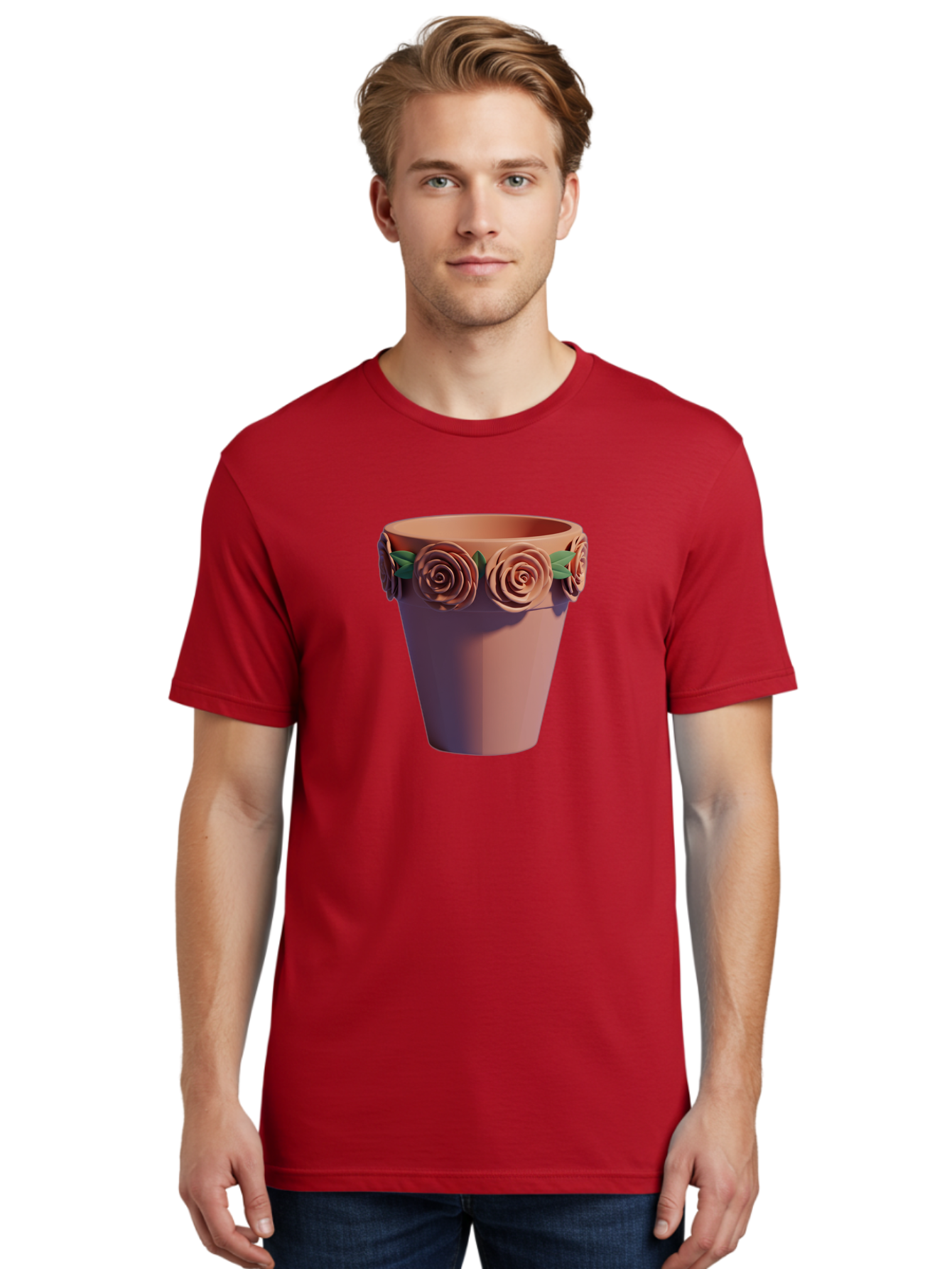 Terracotta-Pot Men'S Graphic Tee, 100% Cotton, Comfortable Casual Summer Wear, Machine Washable, Terracotta Pot, Flower Pot, Decorative Planter, Roses Decoration, Ceramic Vase, Home Decor, Gardening, Floral Arrangement Bab525