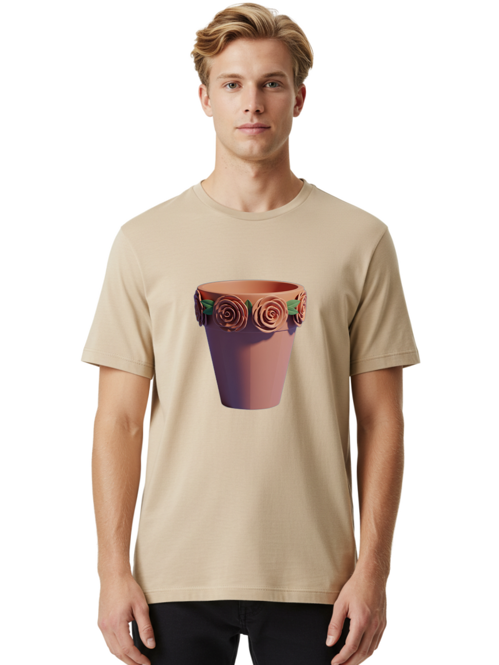 Terracotta-Pot Men'S Graphic Tee, 100% Cotton, Comfortable Casual Summer Wear, Machine Washable, Terracotta Pot, Flower Pot, Decorative Planter, Roses Decoration, Ceramic Vase, Home Decor, Gardening, Floral Arrangement Bab525