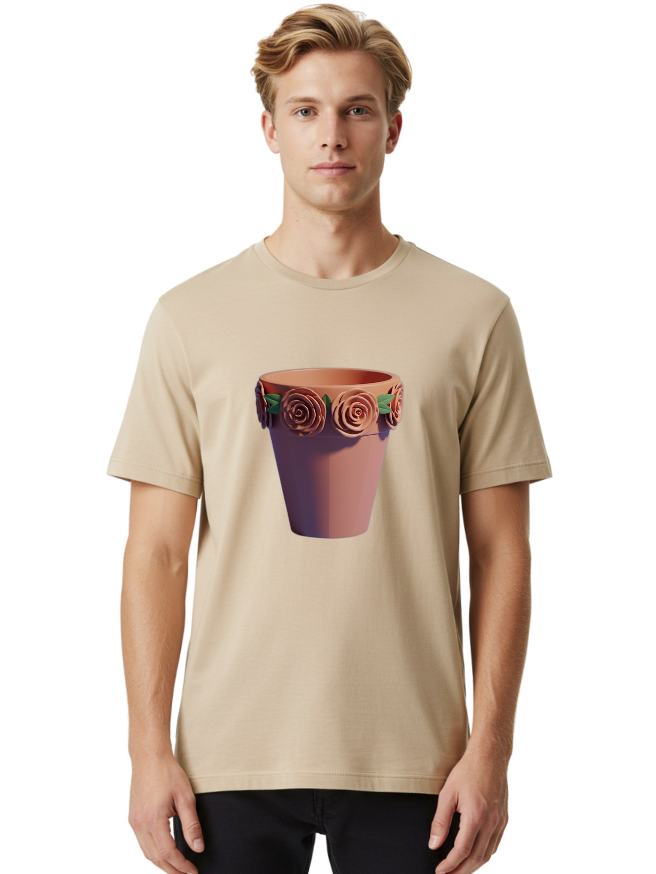 Terracotta-Pot Men'S Graphic Tee, 100% Cotton, Comfortable Casual Summer Wear, Machine Washable, Terracotta Pot, Flower Pot, Decorative Planter, Roses Decoration, Ceramic Vase, Home Decor, Gardening, Floral Arrangement Bab525