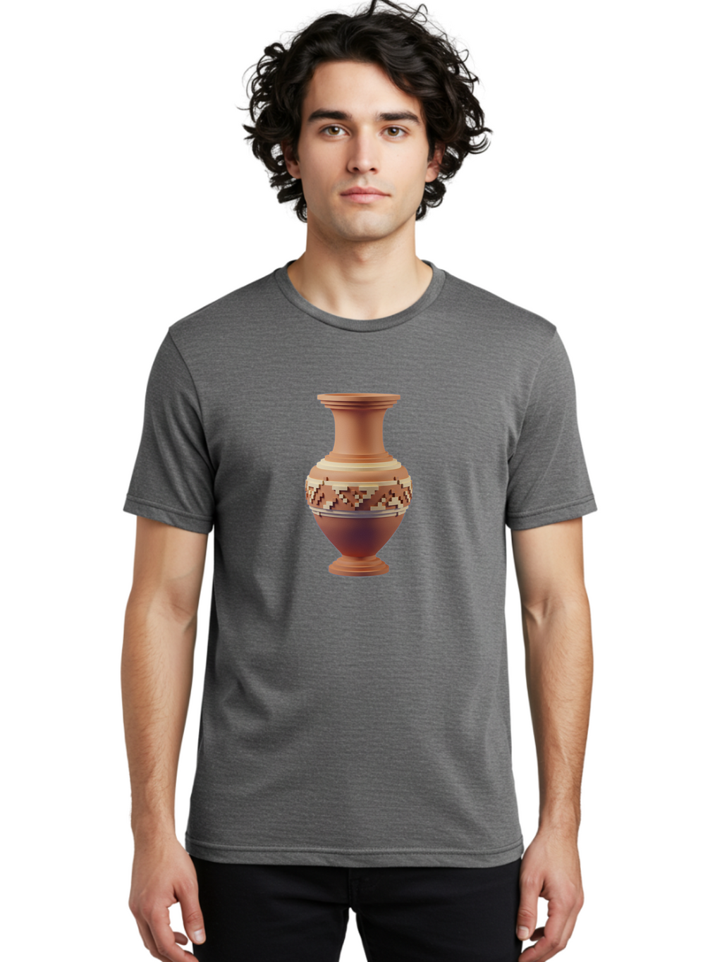 Terracotta-Vase-1 Men'S Graphic Tee, 100% Cotton, Comfortable Casual Summer Wear, Machine Washable, Clay Pot, Terracotta Vase, Decorative Pottery, Traditional Craftsmanship, Earthy Tones, Geometric Patterns, Pixel Art, Creative Expression, Bab526