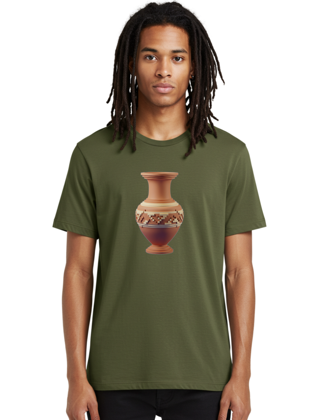 Terracotta-Vase-1 Men'S Graphic Tee, 100% Cotton, Comfortable Casual Summer Wear, Machine Washable, Clay Pot, Terracotta Vase, Decorative Pottery, Traditional Craftsmanship, Earthy Tones, Geometric Patterns, Pixel Art, Creative Expression, Bab526