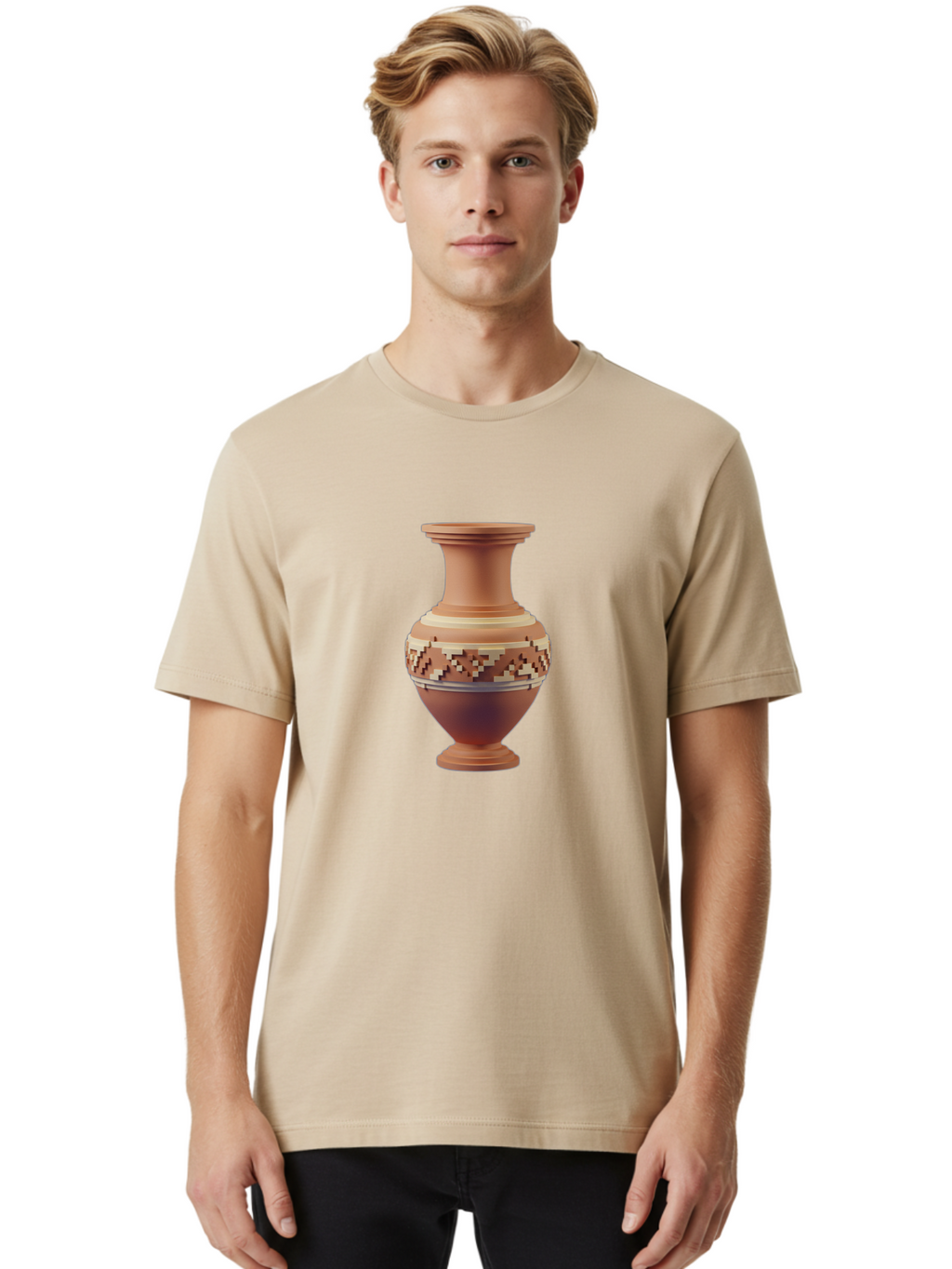 Terracotta-Vase-1 Men'S Graphic Tee, 100% Cotton, Comfortable Casual Summer Wear, Machine Washable, Clay Pot, Terracotta Vase, Decorative Pottery, Traditional Craftsmanship, Earthy Tones, Geometric Patterns, Pixel Art, Creative Expression, Bab526