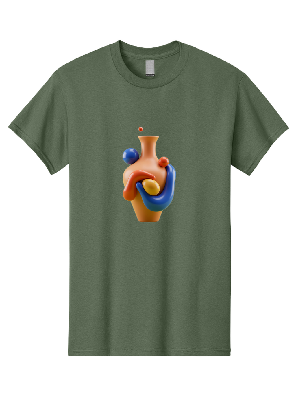 Terracotta-Vase Men'S Graphic Tee, 100% Cotton, Comfortable Casual Summer Wear, Machine Washable, 3D Illustration, Abstract Art, Colorful Vase, Flowing Shapes, Creative Design, Modern Decoration, Artistic Expression, Unique Sculpture Bab527
