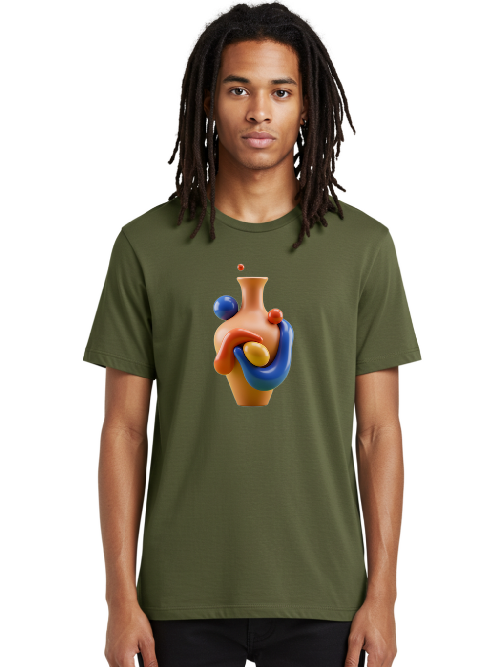 Terracotta-Vase Men'S Graphic Tee, 100% Cotton, Comfortable Casual Summer Wear, Machine Washable, 3D Illustration, Abstract Art, Colorful Vase, Flowing Shapes, Creative Design, Modern Decoration, Artistic Expression, Unique Sculpture Bab527