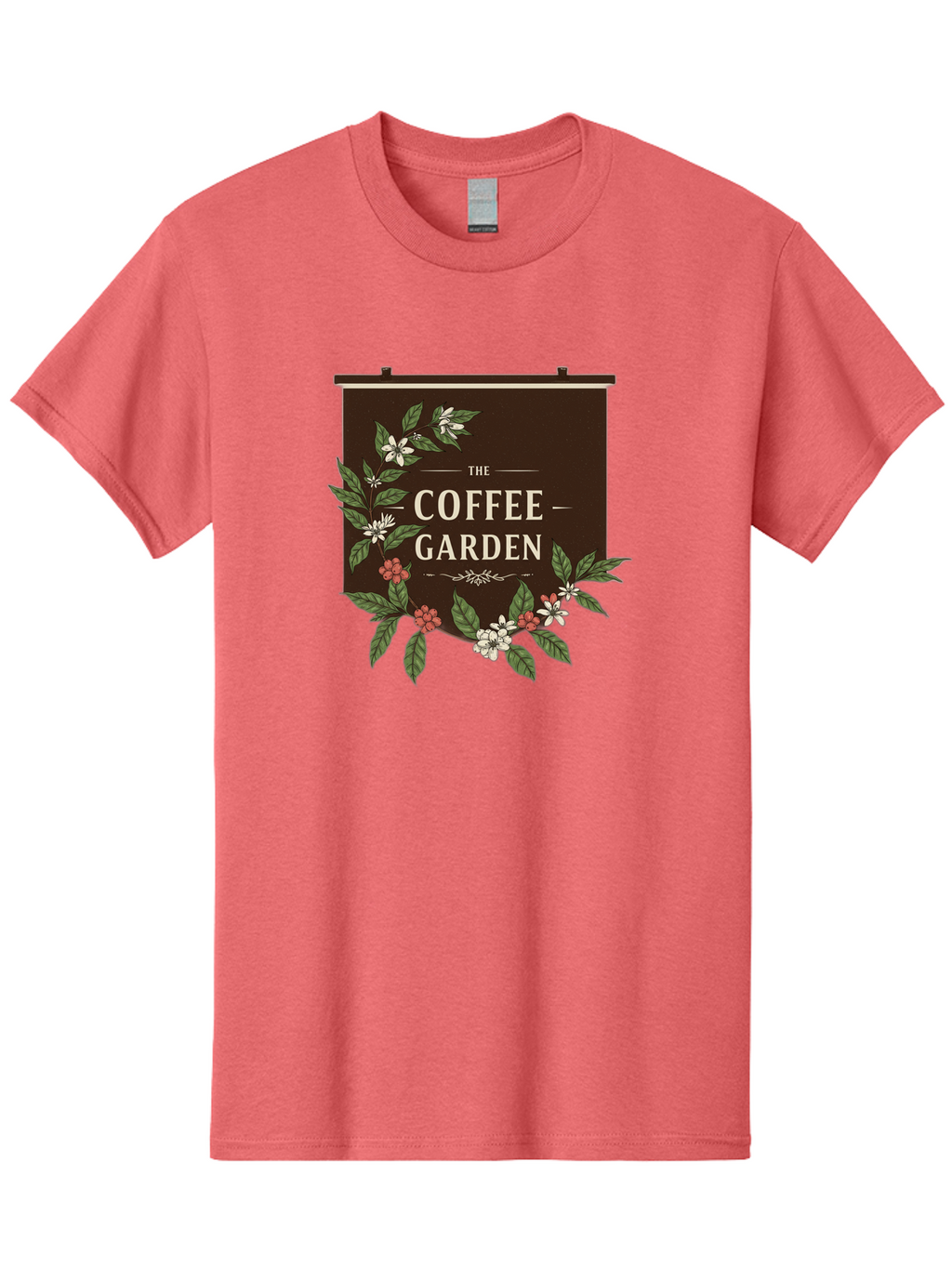 The-Coffee-Garden Men'S Graphic Tee, 100% Cotton, Comfortable Casual Summer Wear, Machine Washable, Coffee Shop Signage, Floral Designs, Vintage Typography, Coffee Culture, Garden Theme, Rustic Charm, Coffeehouse Decor, Inviting Atmosphere, Bab529