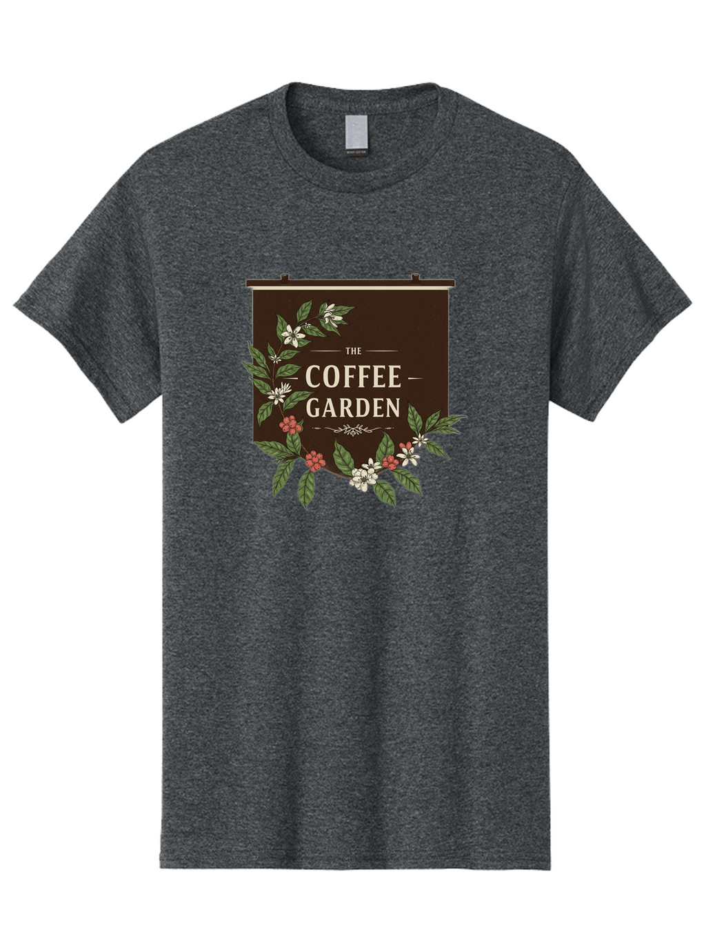 The-Coffee-Garden Men'S Graphic Tee, 100% Cotton, Comfortable Casual Summer Wear, Machine Washable, Coffee Shop Signage, Floral Designs, Vintage Typography, Coffee Culture, Garden Theme, Rustic Charm, Coffeehouse Decor, Inviting Atmosphere, Bab529