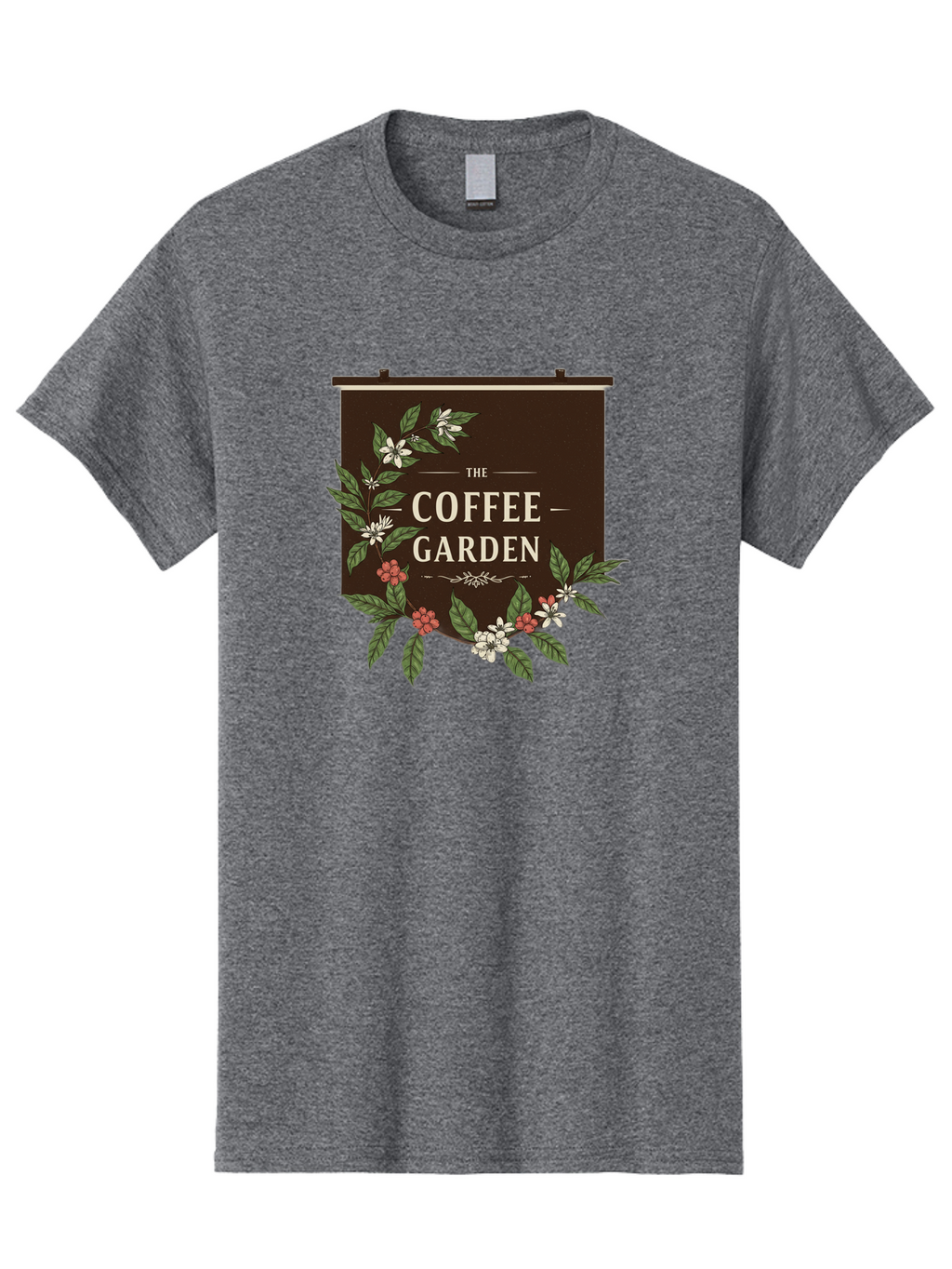 The-Coffee-Garden Men'S Graphic Tee, 100% Cotton, Comfortable Casual Summer Wear, Machine Washable, Coffee Shop Signage, Floral Designs, Vintage Typography, Coffee Culture, Garden Theme, Rustic Charm, Coffeehouse Decor, Inviting Atmosphere, Bab529
