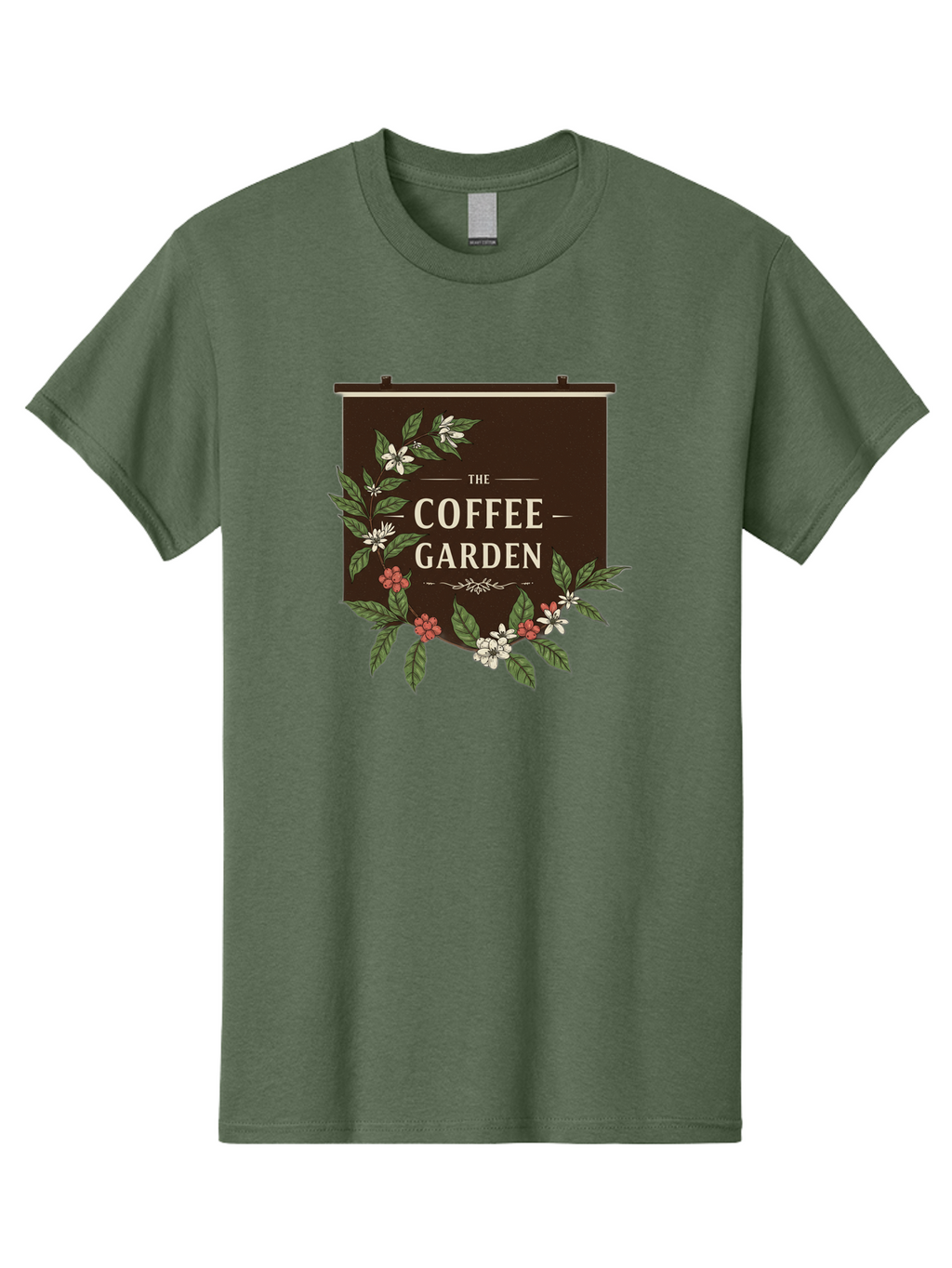 The-Coffee-Garden Men'S Graphic Tee, 100% Cotton, Comfortable Casual Summer Wear, Machine Washable, Coffee Shop Signage, Floral Designs, Vintage Typography, Coffee Culture, Garden Theme, Rustic Charm, Coffeehouse Decor, Inviting Atmosphere, Bab529