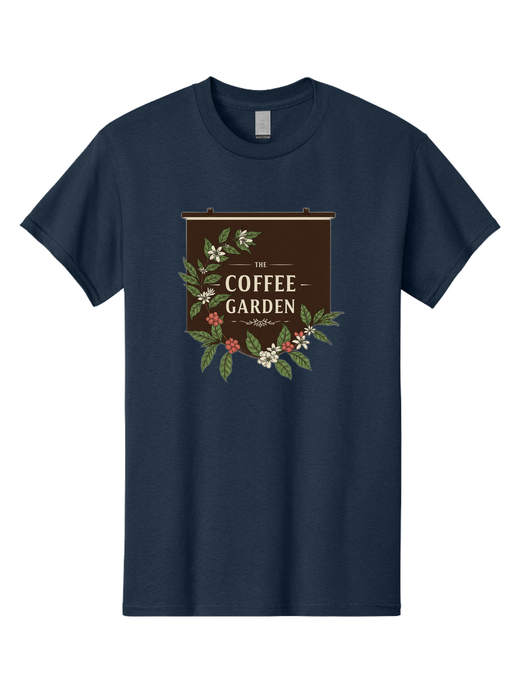 The-Coffee-Garden Men'S Graphic Tee, 100% Cotton, Comfortable Casual Summer Wear, Machine Washable, Coffee Shop Signage, Floral Designs, Vintage Typography, Coffee Culture, Garden Theme, Rustic Charm, Coffeehouse Decor, Inviting Atmosphere, Bab529