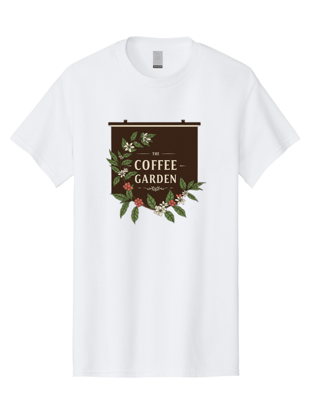 The-Coffee-Garden Men'S Graphic Tee, 100% Cotton, Comfortable Casual Summer Wear, Machine Washable, Coffee Shop Signage, Floral Designs, Vintage Typography, Coffee Culture, Garden Theme, Rustic Charm, Coffeehouse Decor, Inviting Atmosphere, Bab529