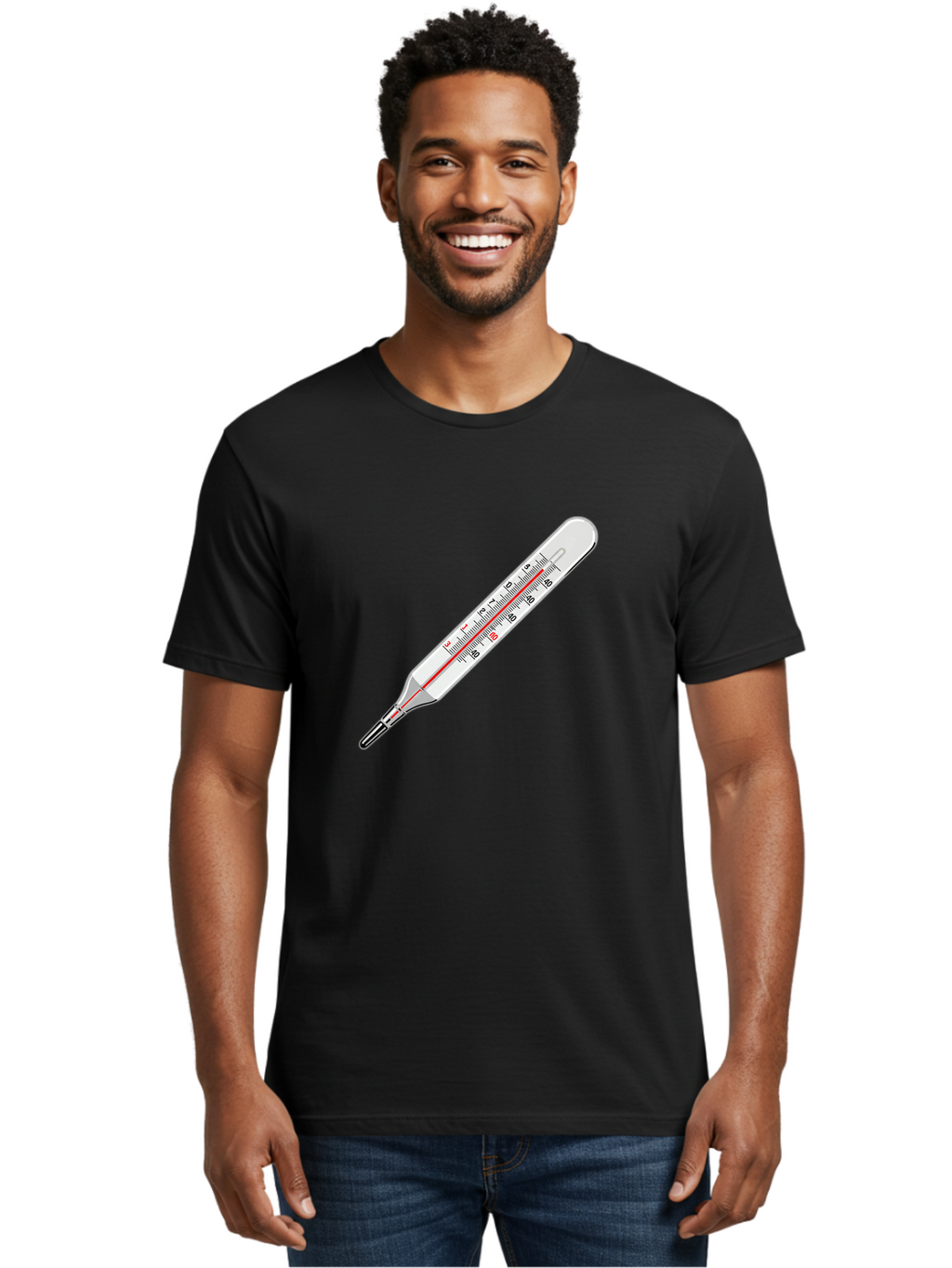 Thermometer-38-6 Men'S Graphic Tee, 100% Cotton, Comfortable Casual Summer Wear, Machine Washable, Medical Thermometer, Temperature Measurement, Health Monitoring, Red Mercury Column, Celsius Scale, 39 Degrees, Medical Equipment, Bab530
