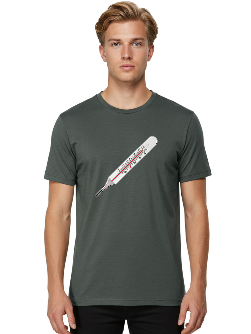 Thermometer-38-6 Men'S Graphic Tee, 100% Cotton, Comfortable Casual Summer Wear, Machine Washable, Medical Thermometer, Temperature Measurement, Health Monitoring, Red Mercury Column, Celsius Scale, 39 Degrees, Medical Equipment, Bab530
