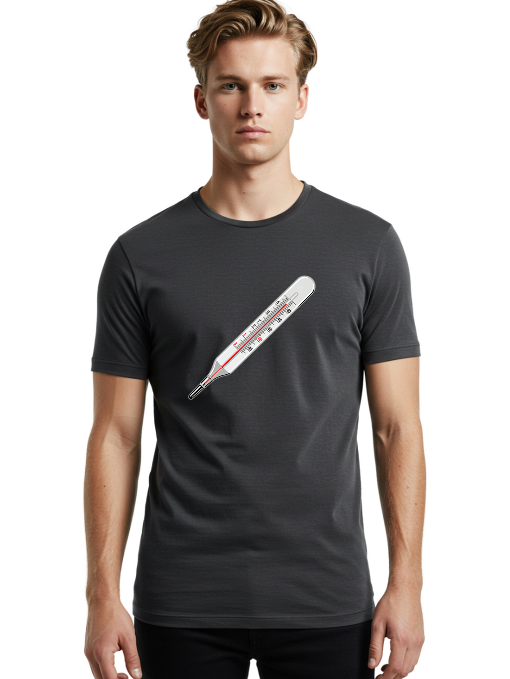 Thermometer-38-6 Men'S Graphic Tee, 100% Cotton, Comfortable Casual Summer Wear, Machine Washable, Medical Thermometer, Temperature Measurement, Health Monitoring, Red Mercury Column, Celsius Scale, 39 Degrees, Medical Equipment, Bab530