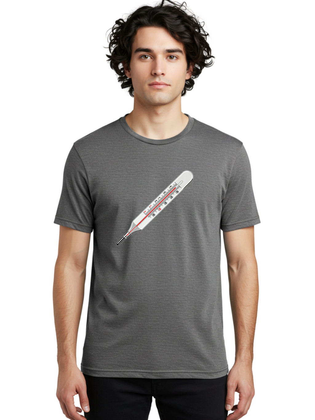 Thermometer-38-6 Men'S Graphic Tee, 100% Cotton, Comfortable Casual Summer Wear, Machine Washable, Medical Thermometer, Temperature Measurement, Health Monitoring, Red Mercury Column, Celsius Scale, 39 Degrees, Medical Equipment, Bab530