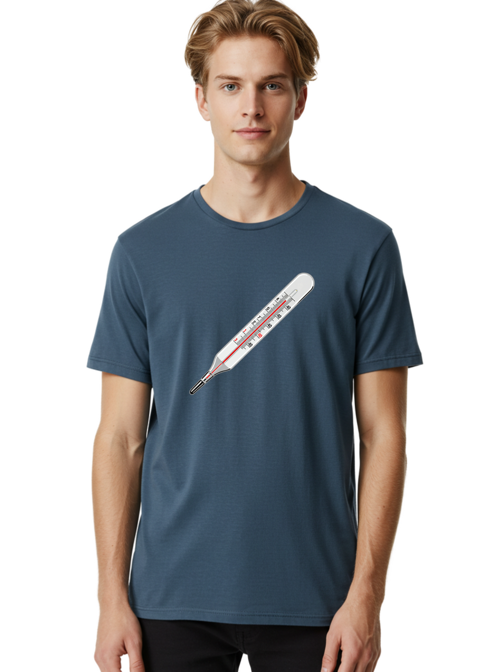 Thermometer-38-6 Men'S Graphic Tee, 100% Cotton, Comfortable Casual Summer Wear, Machine Washable, Medical Thermometer, Temperature Measurement, Health Monitoring, Red Mercury Column, Celsius Scale, 39 Degrees, Medical Equipment, Bab530