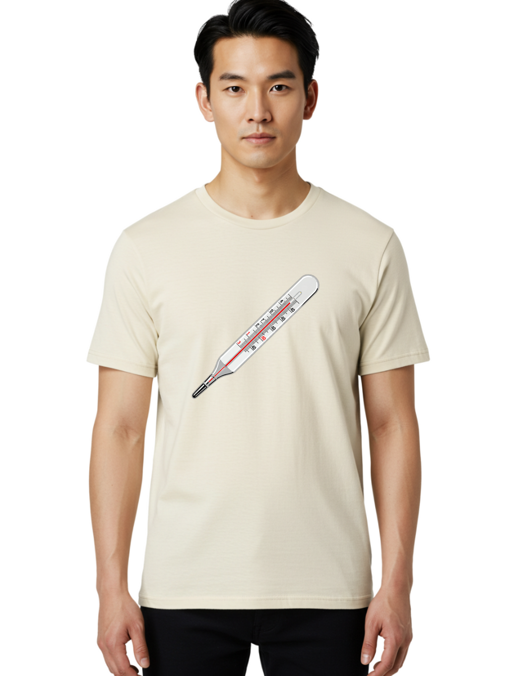 Thermometer-38-6 Men'S Graphic Tee, 100% Cotton, Comfortable Casual Summer Wear, Machine Washable, Medical Thermometer, Temperature Measurement, Health Monitoring, Red Mercury Column, Celsius Scale, 39 Degrees, Medical Equipment, Bab530