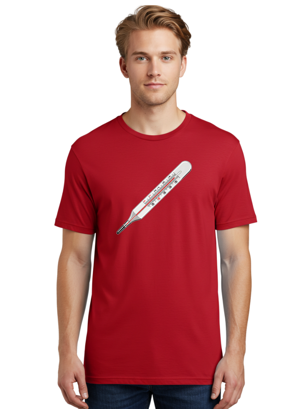 Thermometer-38-6 Men'S Graphic Tee, 100% Cotton, Comfortable Casual Summer Wear, Machine Washable, Medical Thermometer, Temperature Measurement, Health Monitoring, Red Mercury Column, Celsius Scale, 39 Degrees, Medical Equipment, Bab530