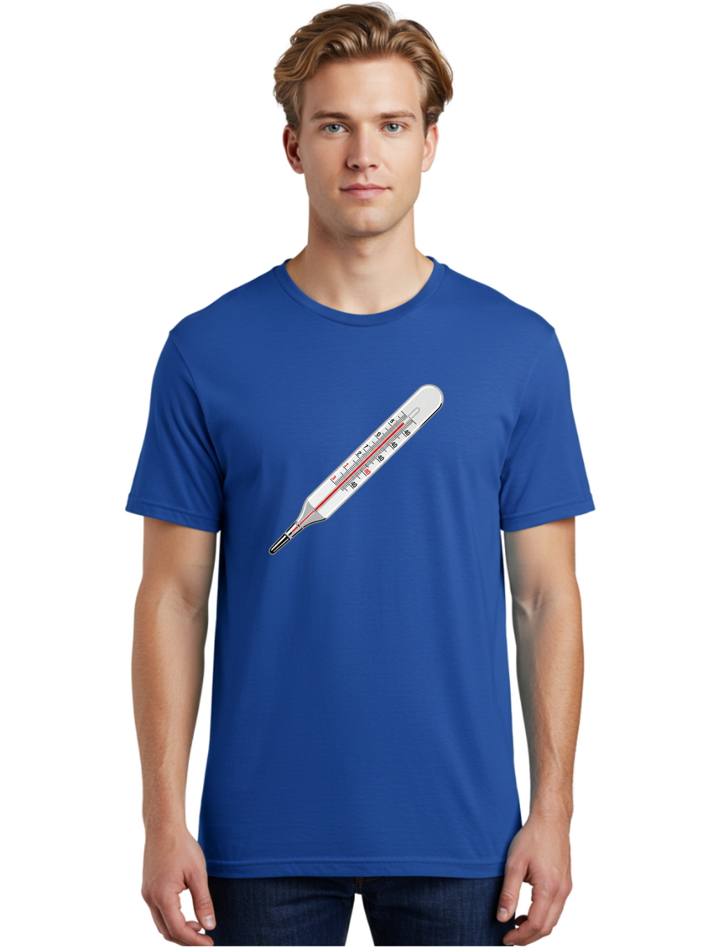 Thermometer-38-6 Men'S Graphic Tee, 100% Cotton, Comfortable Casual Summer Wear, Machine Washable, Medical Thermometer, Temperature Measurement, Health Monitoring, Red Mercury Column, Celsius Scale, 39 Degrees, Medical Equipment, Bab530