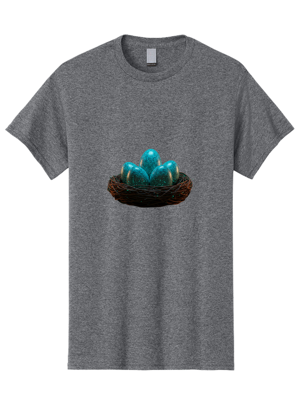 Three-Blue-Eggs-In-A-Nest Men'S Graphic Tee, 100% Cotton, Comfortable Casual Summer Wear, Machine Washable, Blue Eggs, Bird'S Nest, Twig Nest, Speckled Eggs, Shiny Eggs, Natural Elements, Earthy Tones, Symbolic Eggs, Decorative Nest Bab532