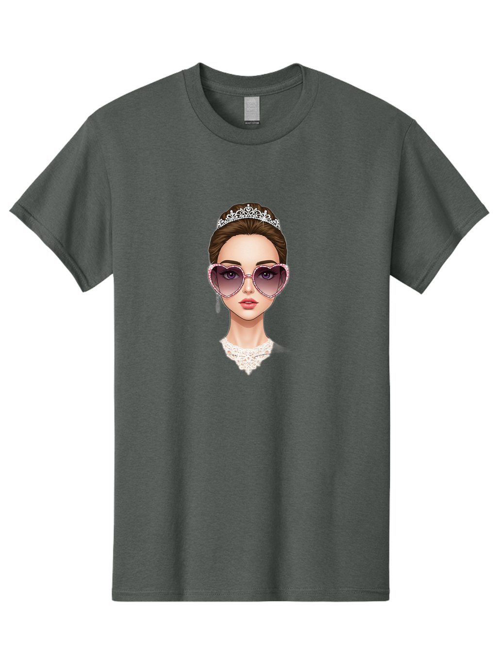 Tiara-Girl Men'S Graphic Tee, 100% Cotton, Comfortable Casual Summer Wear, Machine Washable, Princess Illustration, Heart-Shaped Sunglasses, Tiara Accessory, Elegant Jewelry, Fashionable Woman, Trendy Eyewear, Glamorous Style, Bab536
