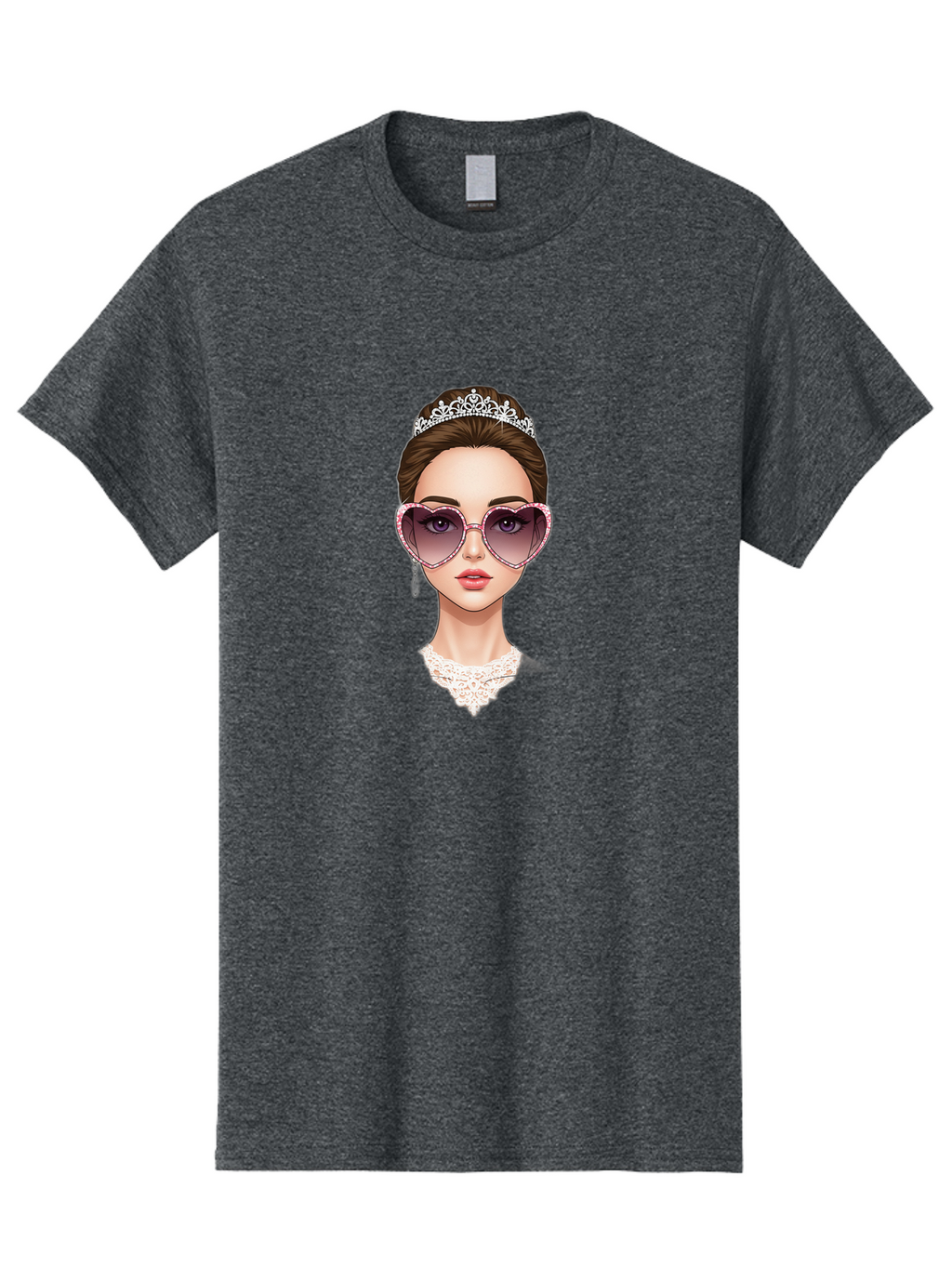 Tiara-Girl Men'S Graphic Tee, 100% Cotton, Comfortable Casual Summer Wear, Machine Washable, Princess Illustration, Heart-Shaped Sunglasses, Tiara Accessory, Elegant Jewelry, Fashionable Woman, Trendy Eyewear, Glamorous Style, Bab536