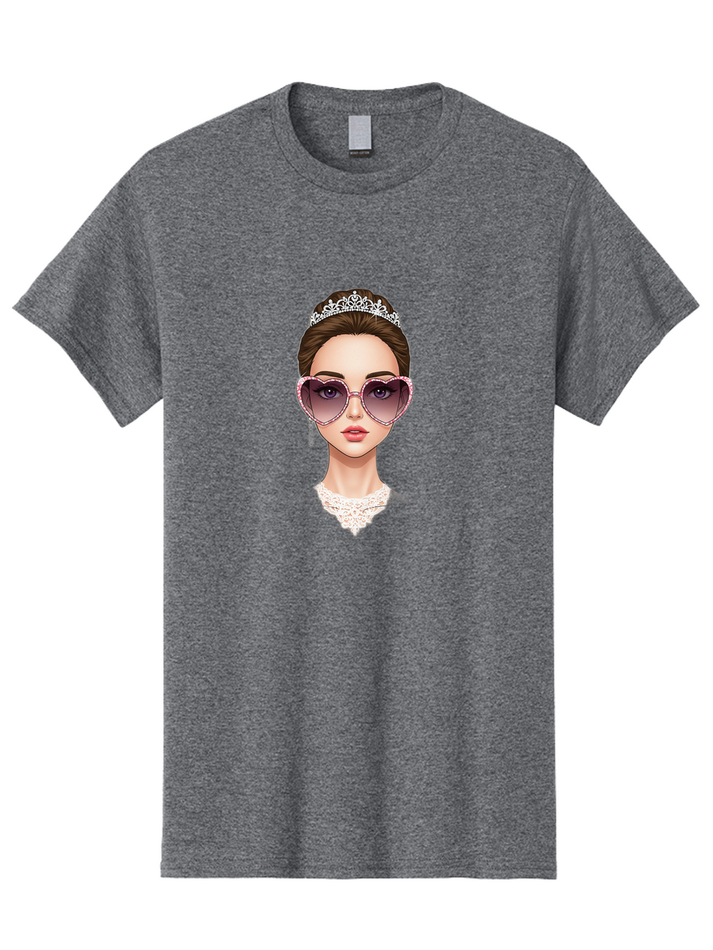 Tiara-Girl Men'S Graphic Tee, 100% Cotton, Comfortable Casual Summer Wear, Machine Washable, Princess Illustration, Heart-Shaped Sunglasses, Tiara Accessory, Elegant Jewelry, Fashionable Woman, Trendy Eyewear, Glamorous Style, Bab536