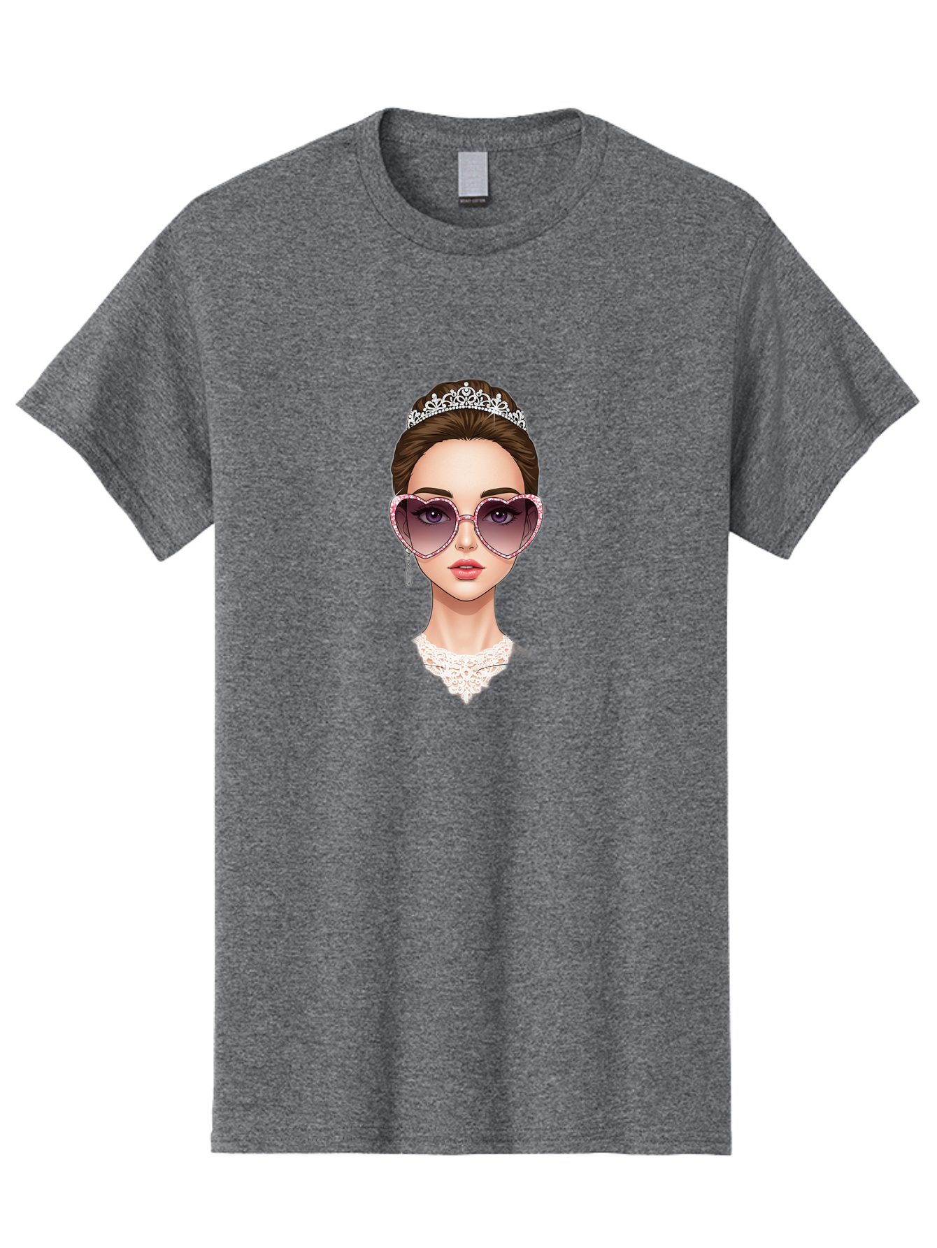 Tiara-Girl Men'S Graphic Tee, 100% Cotton, Comfortable Casual Summer Wear, Machine Washable, Princess Illustration, Heart-Shaped Sunglasses, Tiara Accessory, Elegant Jewelry, Fashionable Woman, Trendy Eyewear, Glamorous Style, Bab536