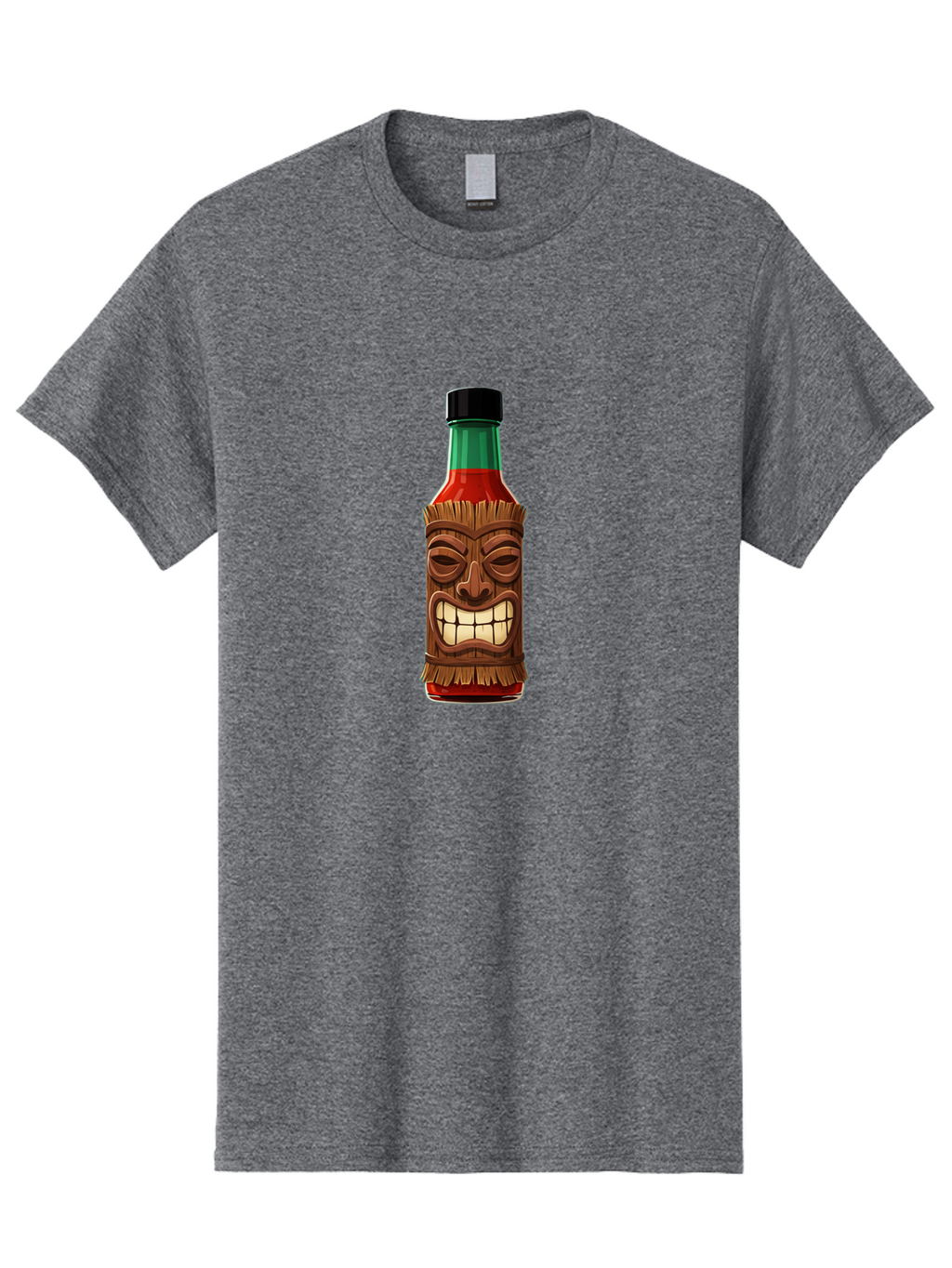 Tiki-Hot-Sauce Men'S Graphic Tee, 100% Cotton, Comfortable Casual Summer Wear, Machine Washable, Hot Sauce Bottle, Tiki Face, Wooden Mask, Cartoon Illustration, Spice Bottle, Condiment Packaging, Fiery Sauce, Humorous Design, Sauce Container Bab537