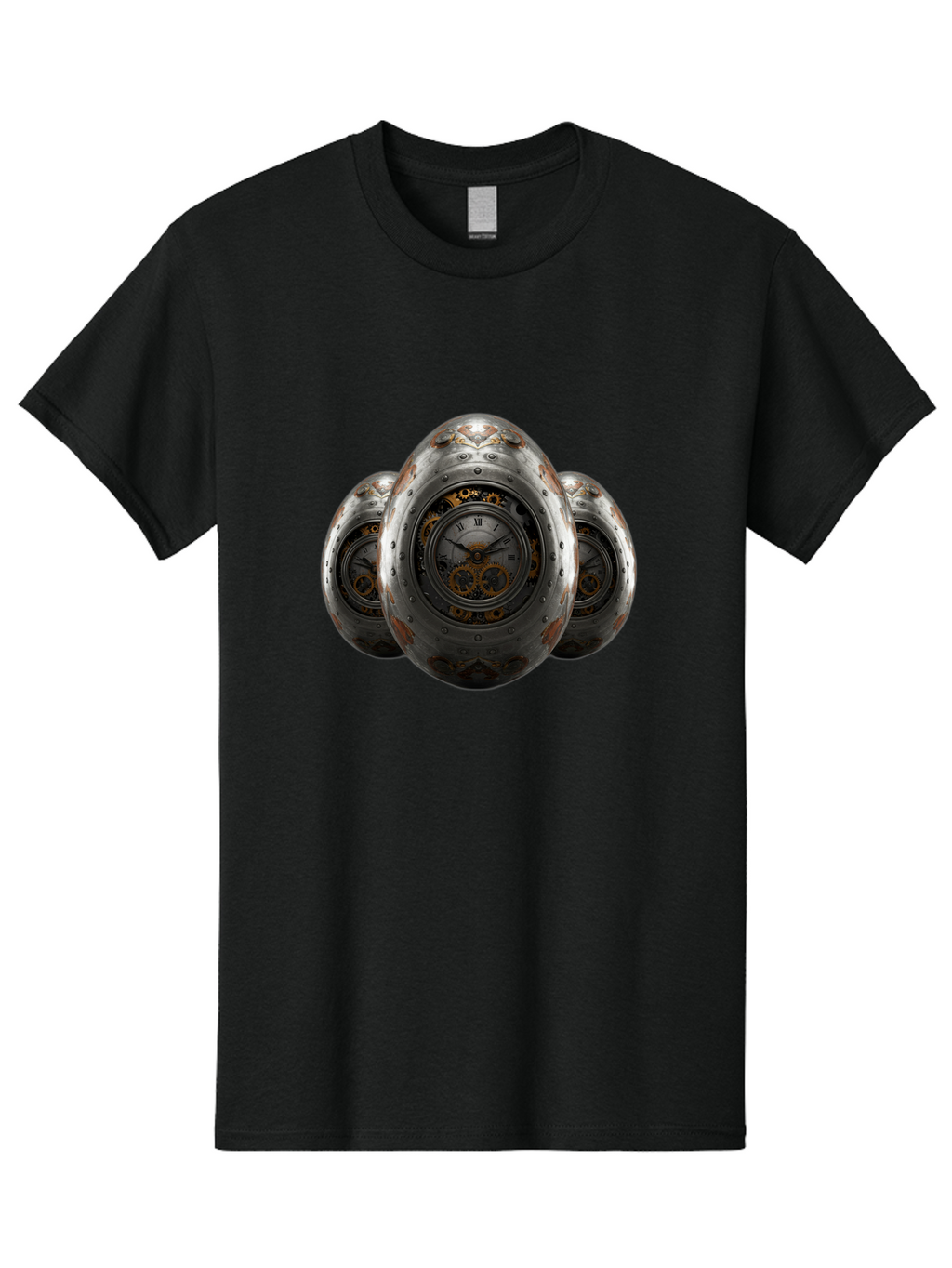 Time-Eggs Men'S Graphic Tee, 100% Cotton, Comfortable Casual Summer Wear, Machine Washable, Steampunk Eggs, Clockwork Eggs, Metal Eggs, Rusty Metal, Clock Face, Roman Numerals, Gear Mechanisms, Vintage Clockwork, Industrial Art, Bab538