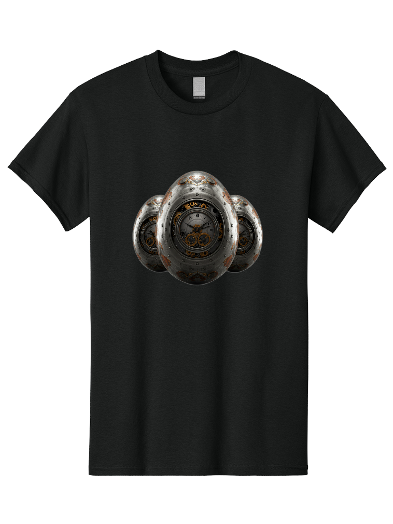 Time-Eggs Men'S Graphic Tee, 100% Cotton, Comfortable Casual Summer Wear, Machine Washable, Steampunk Eggs, Clockwork Eggs, Metal Eggs, Rusty Metal, Clock Face, Roman Numerals, Gear Mechanisms, Vintage Clockwork, Industrial Art, Bab538