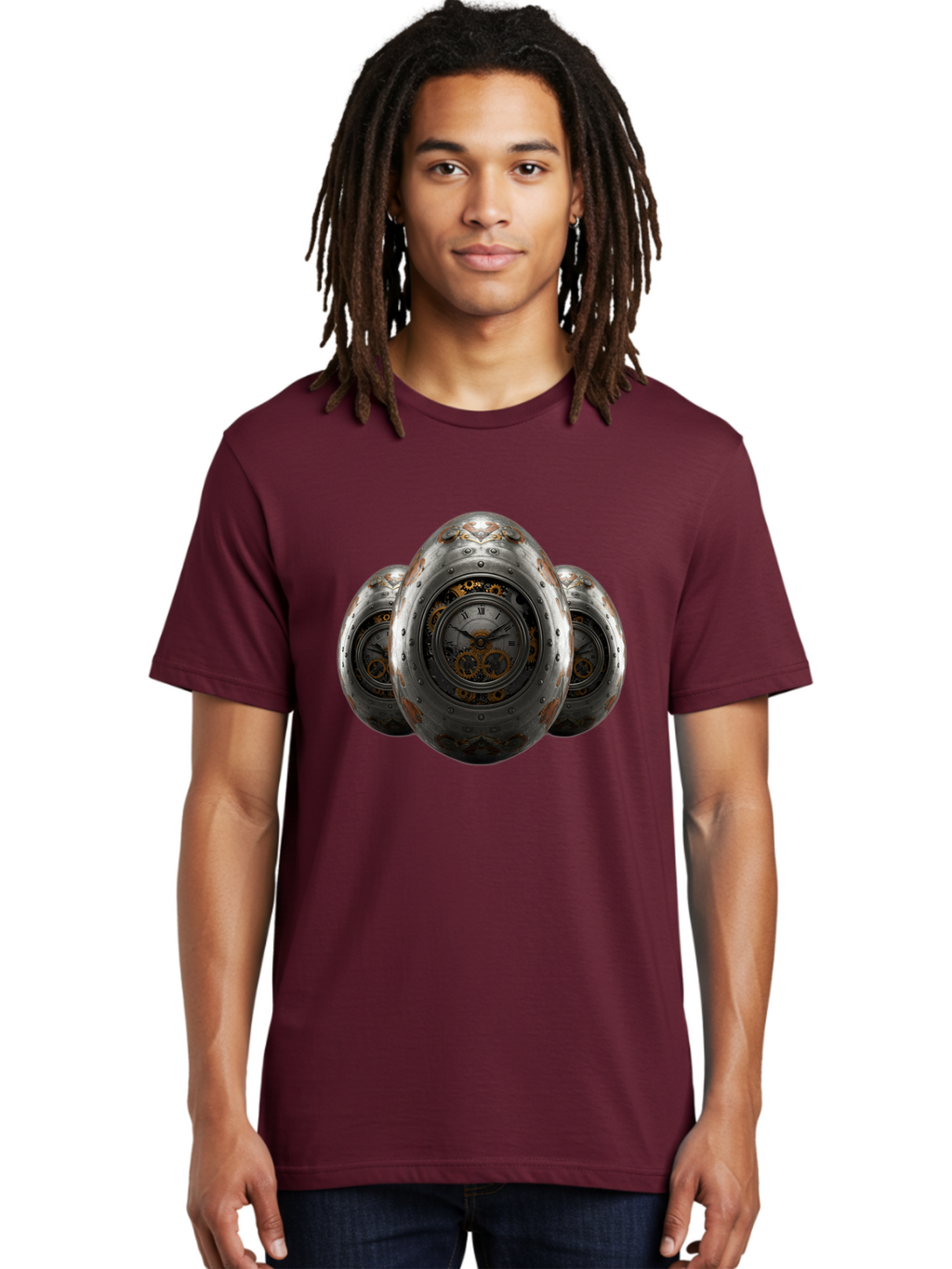 Time-Eggs Men'S Graphic Tee, 100% Cotton, Comfortable Casual Summer Wear, Machine Washable, Steampunk Eggs, Clockwork Eggs, Metal Eggs, Rusty Metal, Clock Face, Roman Numerals, Gear Mechanisms, Vintage Clockwork, Industrial Art, Bab538