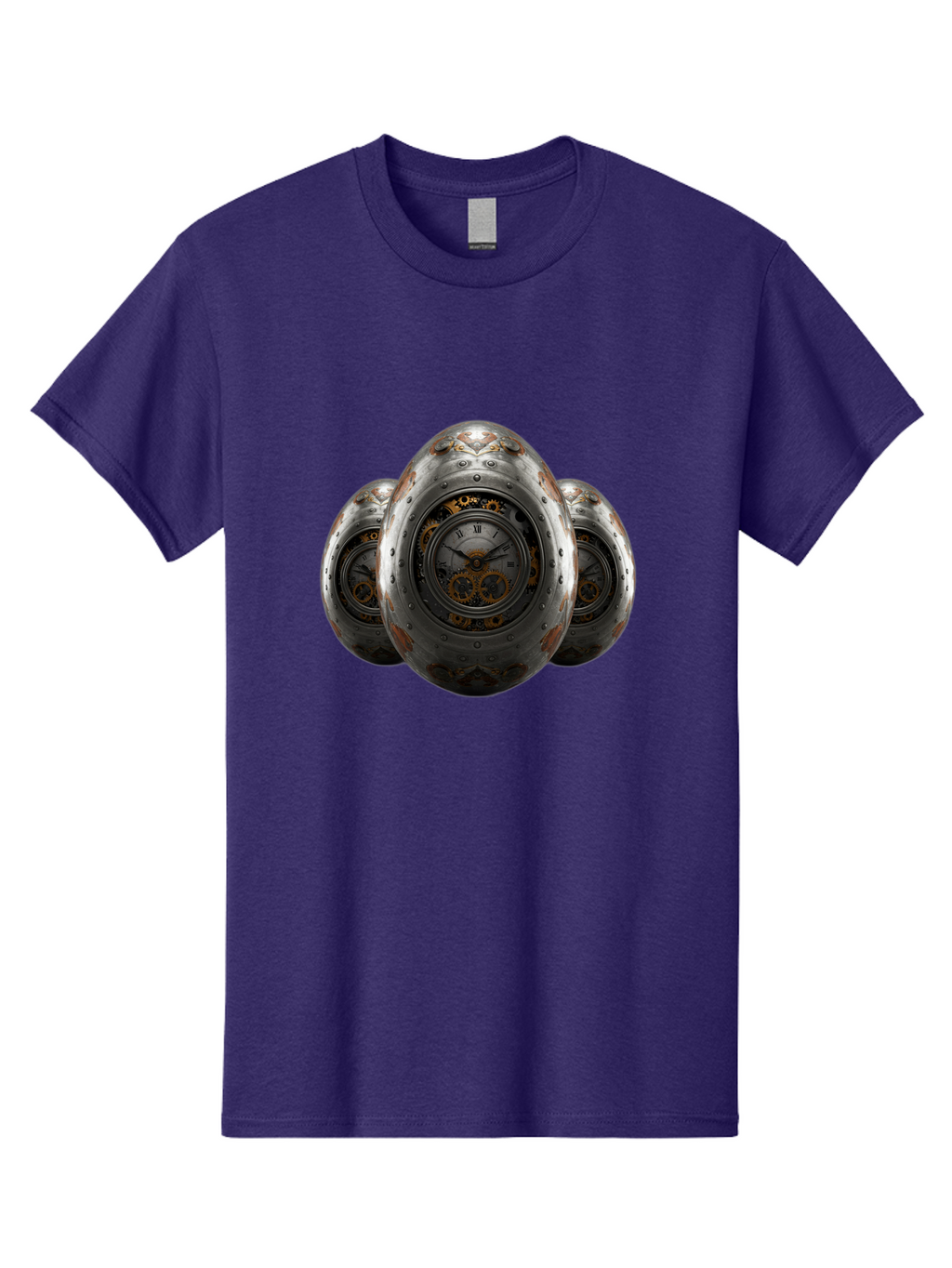 Time-Eggs Men'S Graphic Tee, 100% Cotton, Comfortable Casual Summer Wear, Machine Washable, Steampunk Eggs, Clockwork Eggs, Metal Eggs, Rusty Metal, Clock Face, Roman Numerals, Gear Mechanisms, Vintage Clockwork, Industrial Art, Bab538