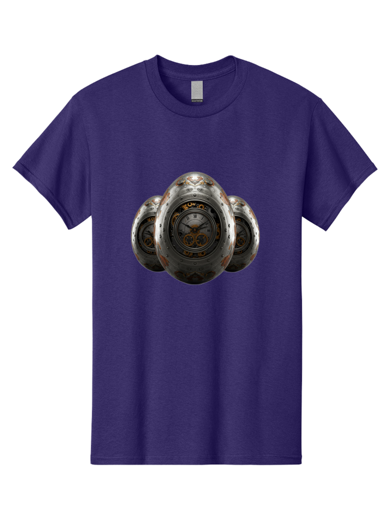 Time-Eggs Men'S Graphic Tee, 100% Cotton, Comfortable Casual Summer Wear, Machine Washable, Steampunk Eggs, Clockwork Eggs, Metal Eggs, Rusty Metal, Clock Face, Roman Numerals, Gear Mechanisms, Vintage Clockwork, Industrial Art, Bab538