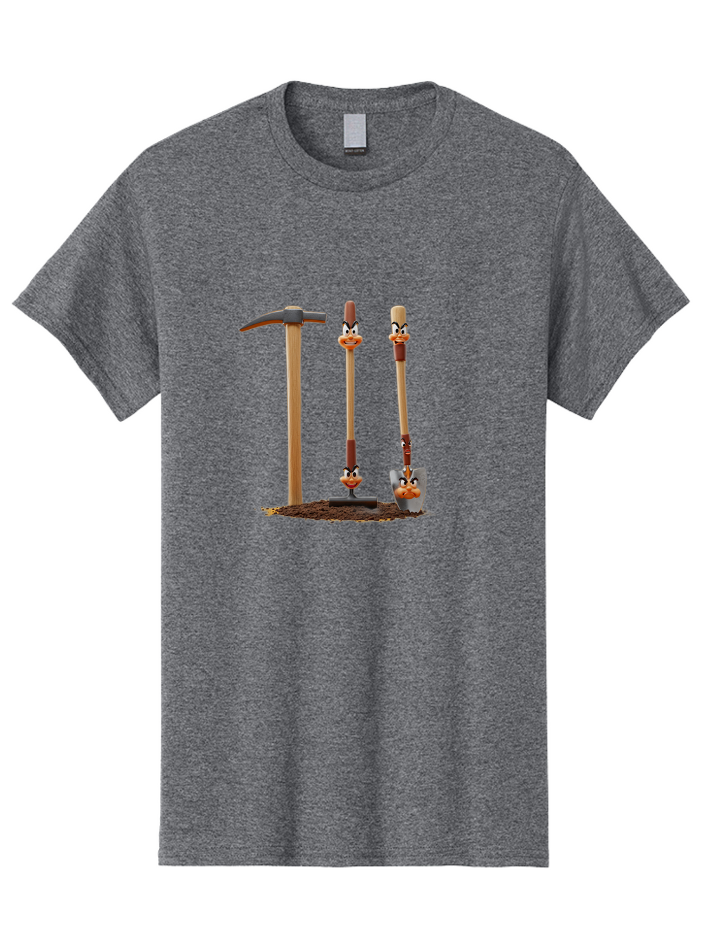 Tools-With-Duck-Faces Men'S Graphic Tee, 100% Cotton, Comfortable Casual Summer Wear, Machine Washable, Wooden Handled Tools, Hammer, Spade, Pickaxe, Cartoon Duck Faces, Gardening Equipment, Humorous Illustration, Quirky Design, Funny Tools, Bab540