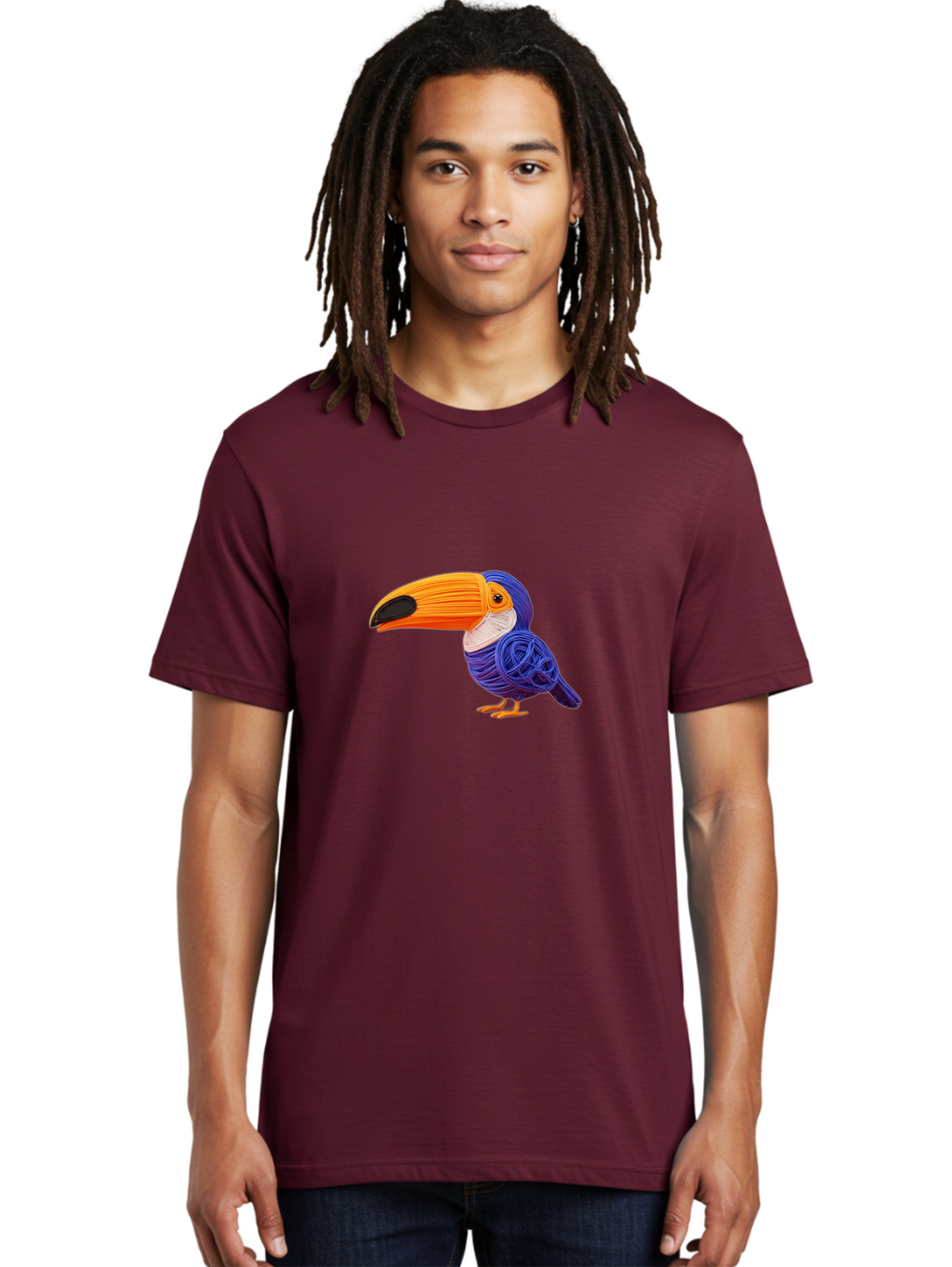 Toucan Men'S Graphic Tee, 100% Cotton, Comfortable Casual Summer Wear, Machine Washable, Toucan Bird, Colorful Illustration, Vibrant Plumage, Large Beak, Tropical Bird, Orange Beak, Blue Feathers, Yellow Feet, Digital Art, Creative Design Bab541