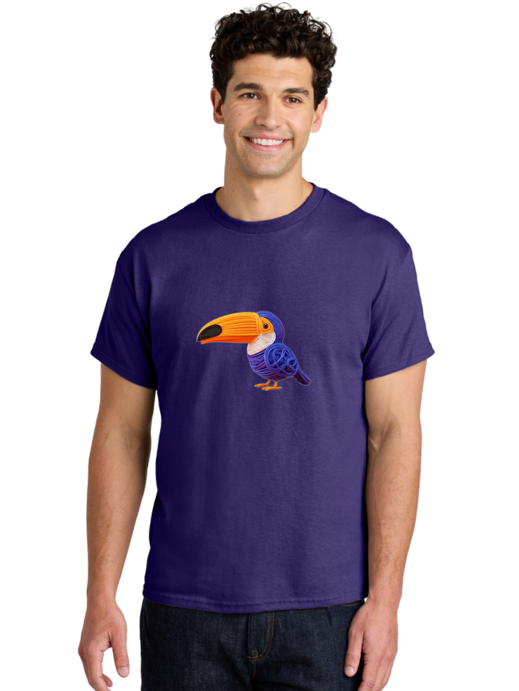 Toucan Men'S Graphic Tee, 100% Cotton, Comfortable Casual Summer Wear, Machine Washable, Toucan Bird, Colorful Illustration, Vibrant Plumage, Large Beak, Tropical Bird, Orange Beak, Blue Feathers, Yellow Feet, Digital Art, Creative Design Bab541