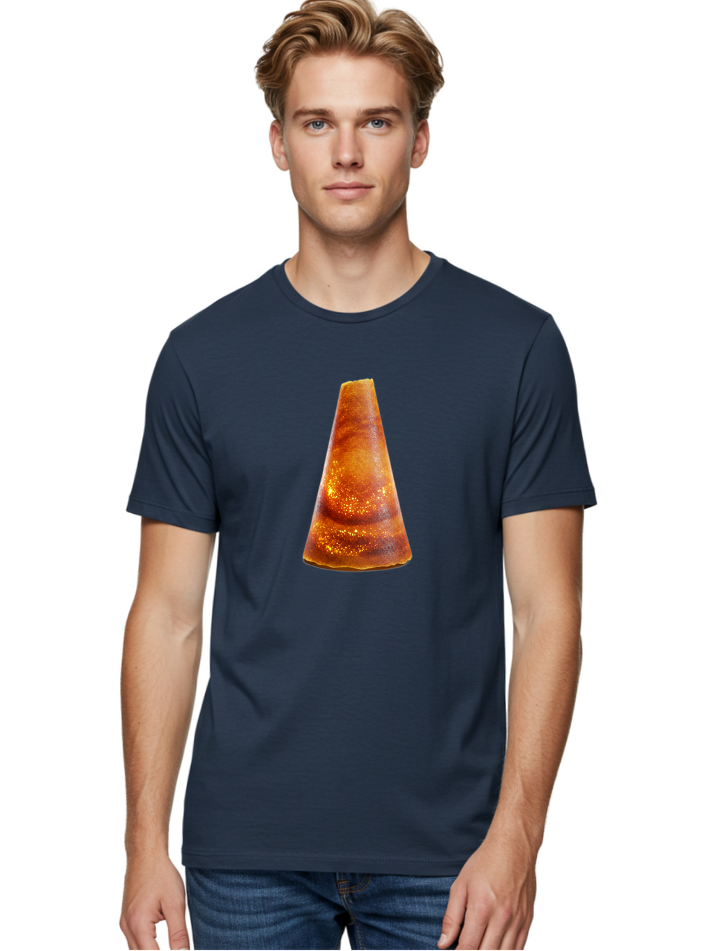 Traffic-Cone Men'S Graphic Tee, 100% Cotton, Comfortable Casual Summer Wear, Machine Washable, Cone-Shaped Object, Brown Color, Smooth Surface, Reflective Spots, Abstract Shape, Modern Design, Unique Texture, Geometric Form Bab542