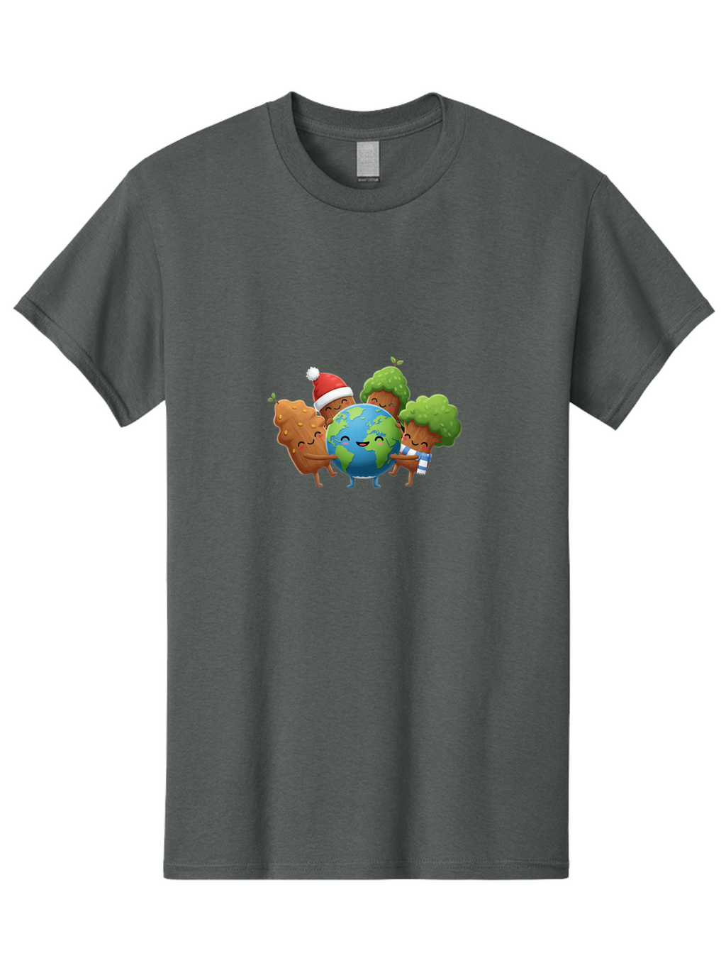 Tree-Characters-Hugging-Earth Men'S Graphic Tee, 100% Cotton, Comfortable Casual Summer Wear, Machine Washable, Cartoon Trees Hugging Earth, Environmental Conservation, Eco-Friendly, Sustainable Living, Protecting Planet, Tree Huggers, Bab544