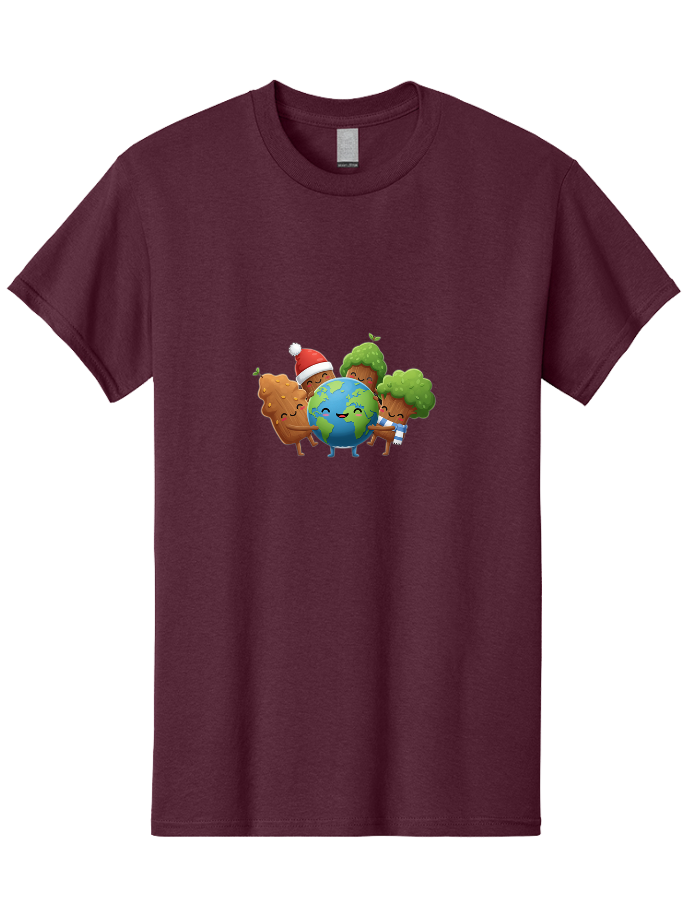 Tree-Characters-Hugging-Earth Men'S Graphic Tee, 100% Cotton, Comfortable Casual Summer Wear, Machine Washable, Cartoon Trees Hugging Earth, Environmental Conservation, Eco-Friendly, Sustainable Living, Protecting Planet, Tree Huggers, Bab544