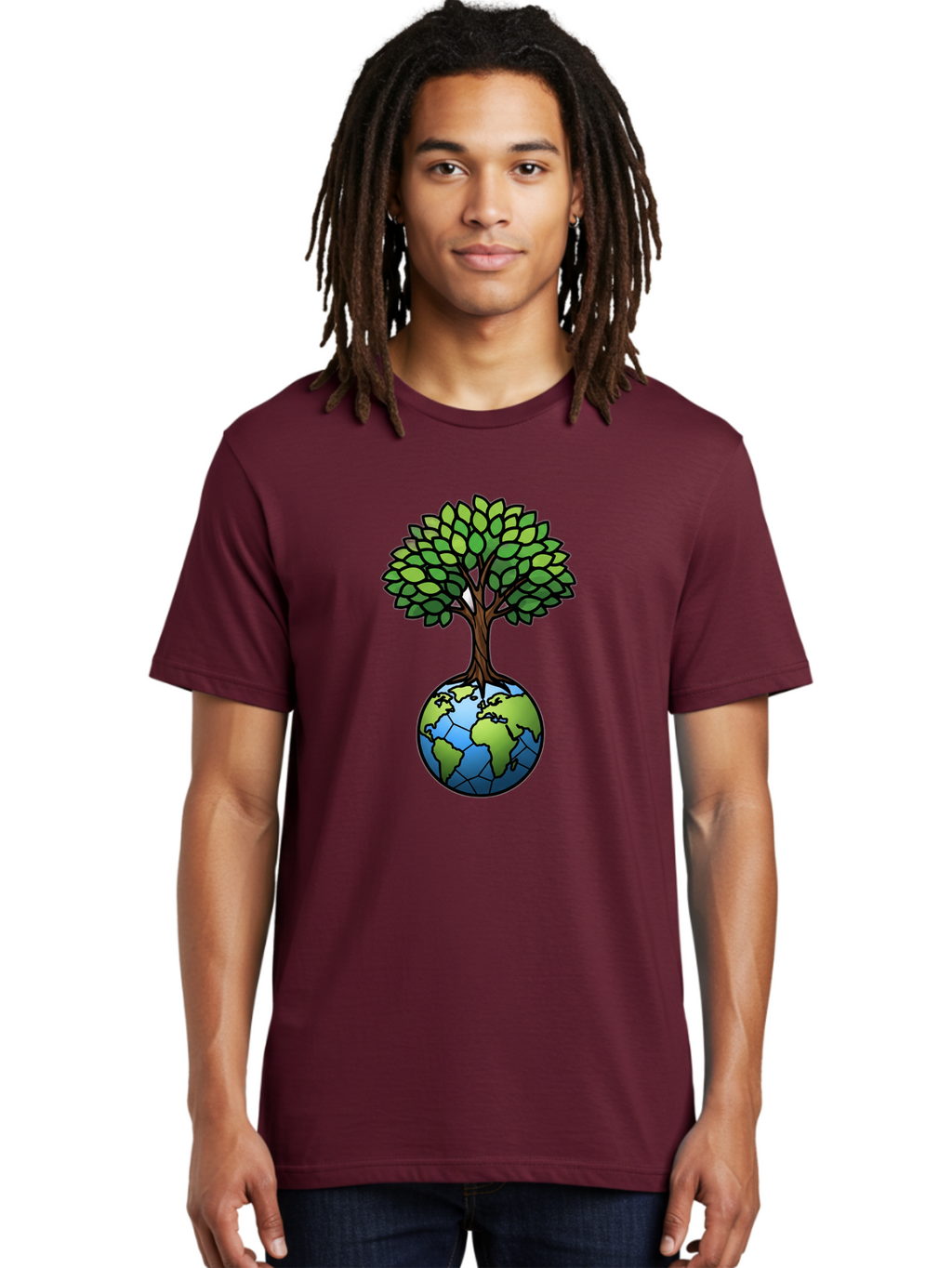 Tree-Growing-On-Globe Men'S Graphic Tee, 100% Cotton, Comfortable Casual Summer Wear, Machine Washable, Tree Growing From The Earth, Eco-Friendly Symbol, Environmental Conservation, Sustainable Living, Global Unity, Nature Preservation, Bab545