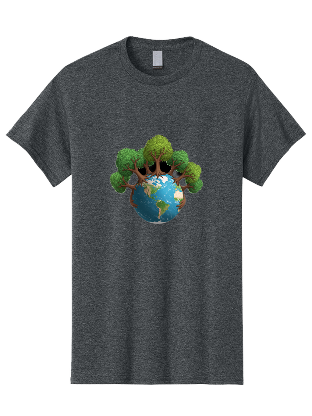 Tree-Hugging-Earth Men'S Graphic Tee, 100% Cotton, Comfortable Casual Summer Wear, Machine Washable, Earth With Trees, Global Conservation, Environmental Protection, Eco Friendly, Nature Preservation, Sustainable Living, Green Initiatives, Bab546