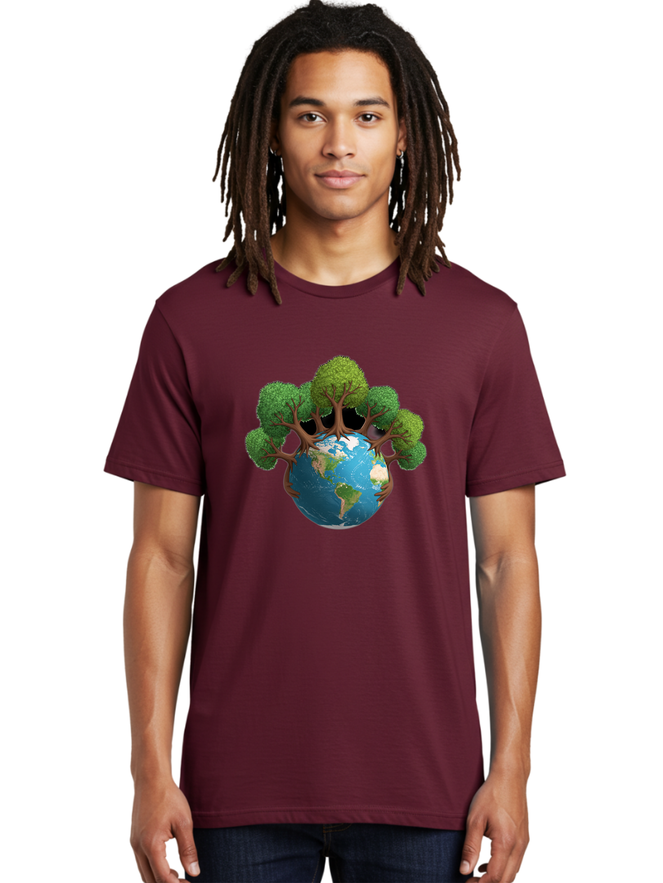 Tree-Hugging-Earth Men'S Graphic Tee, 100% Cotton, Comfortable Casual Summer Wear, Machine Washable, Earth With Trees, Global Conservation, Environmental Protection, Eco Friendly, Nature Preservation, Sustainable Living, Green Initiatives, Bab546